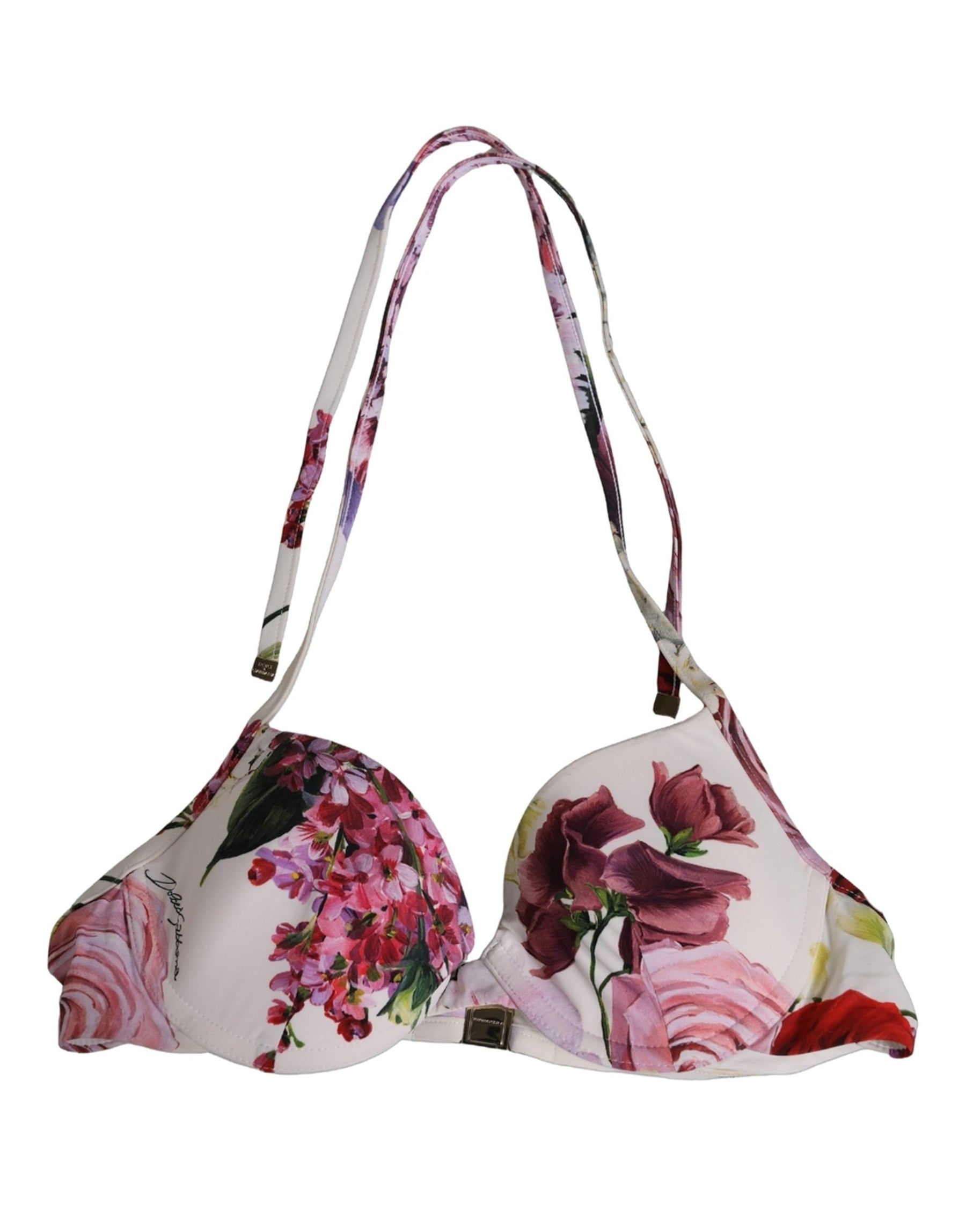 Dolce & Gabbana White Floral Print Nylon Beachwear Bikini Top | Regal Royce
