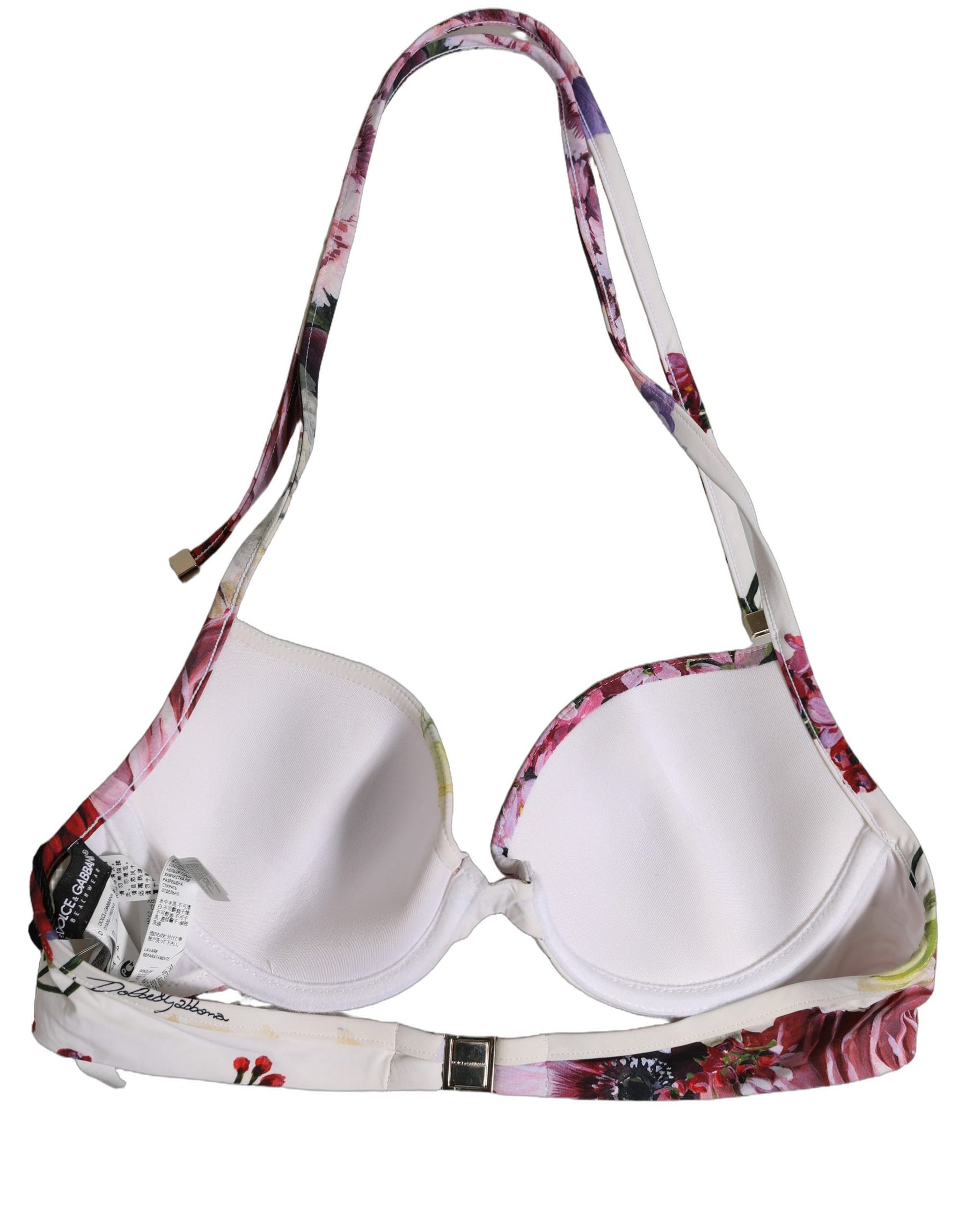 Dolce & Gabbana White Floral Print Nylon Beachwear Bikini Top | Regal Royce