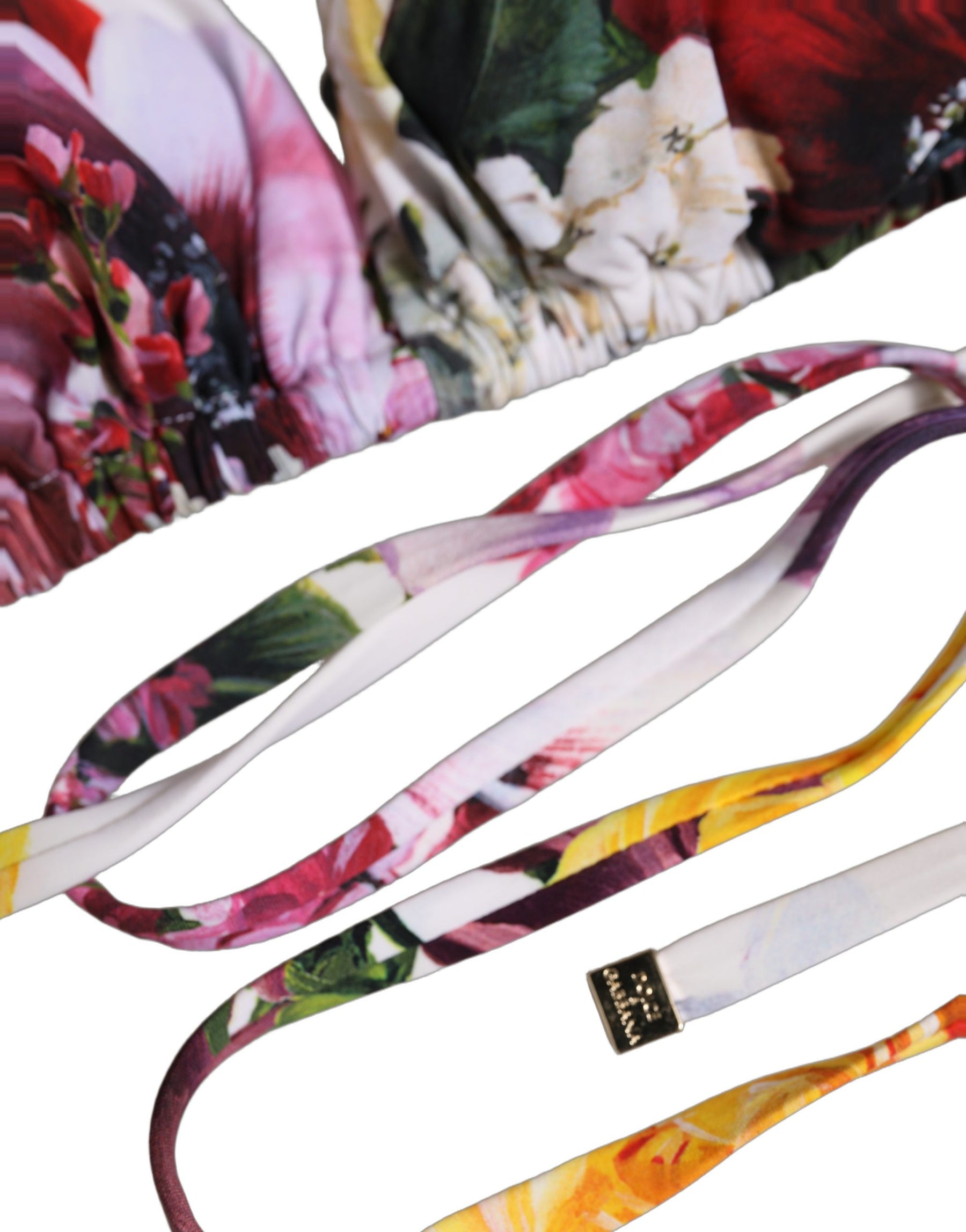 Dolce & Gabbana White Floral Print Triangle Beachwear Bikini Top | Regal Royce