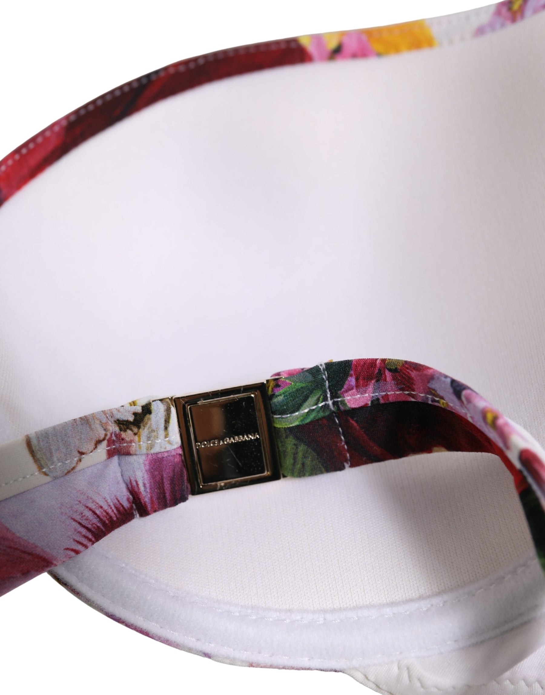 Dolce & Gabbana White Floral Print Nylon Beachwear Bikini Top | Regal Royce