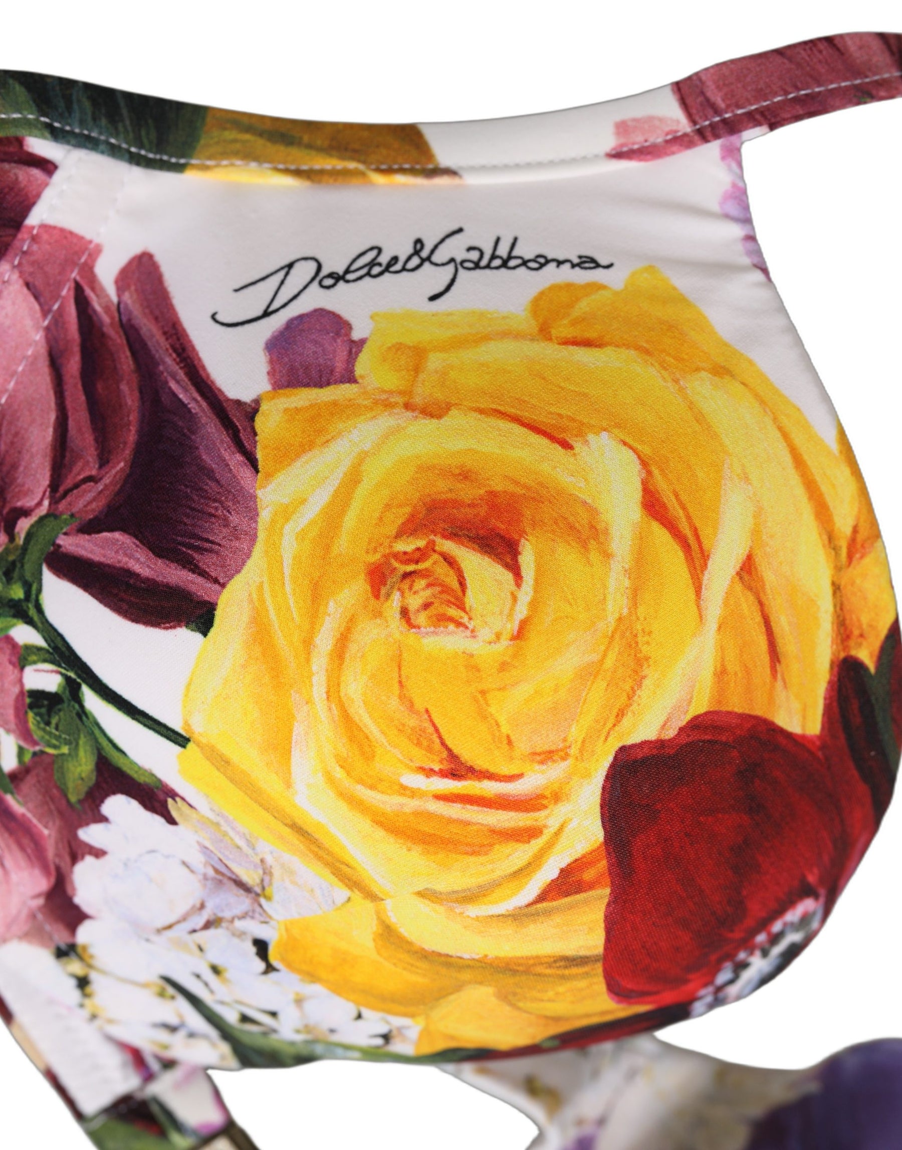 Dolce & Gabbana White Floral Print Nylon Beachwear Bikini Top | Regal Royce