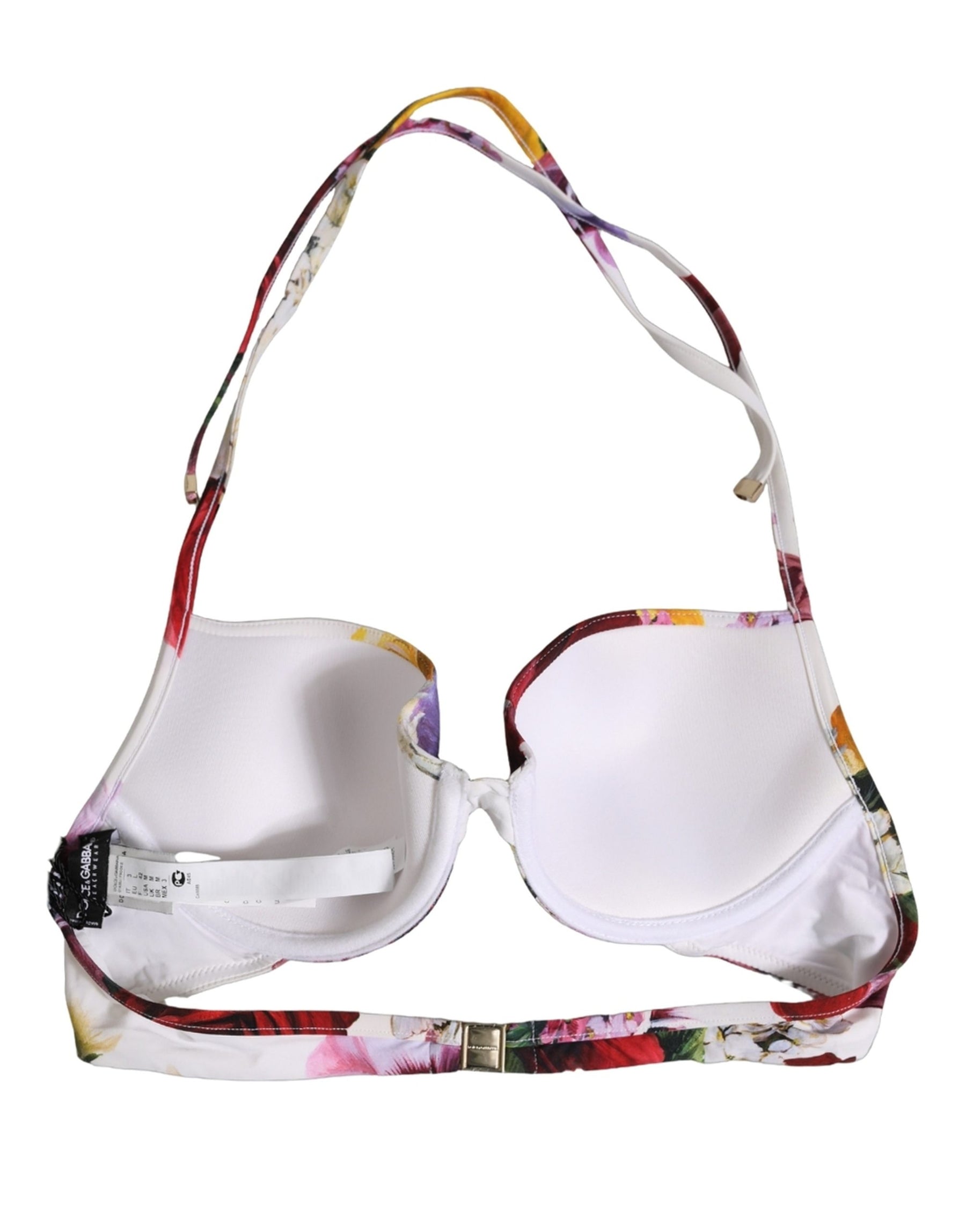 Dolce & Gabbana White Floral Print Nylon Beachwear Bikini Top | Regal Royce