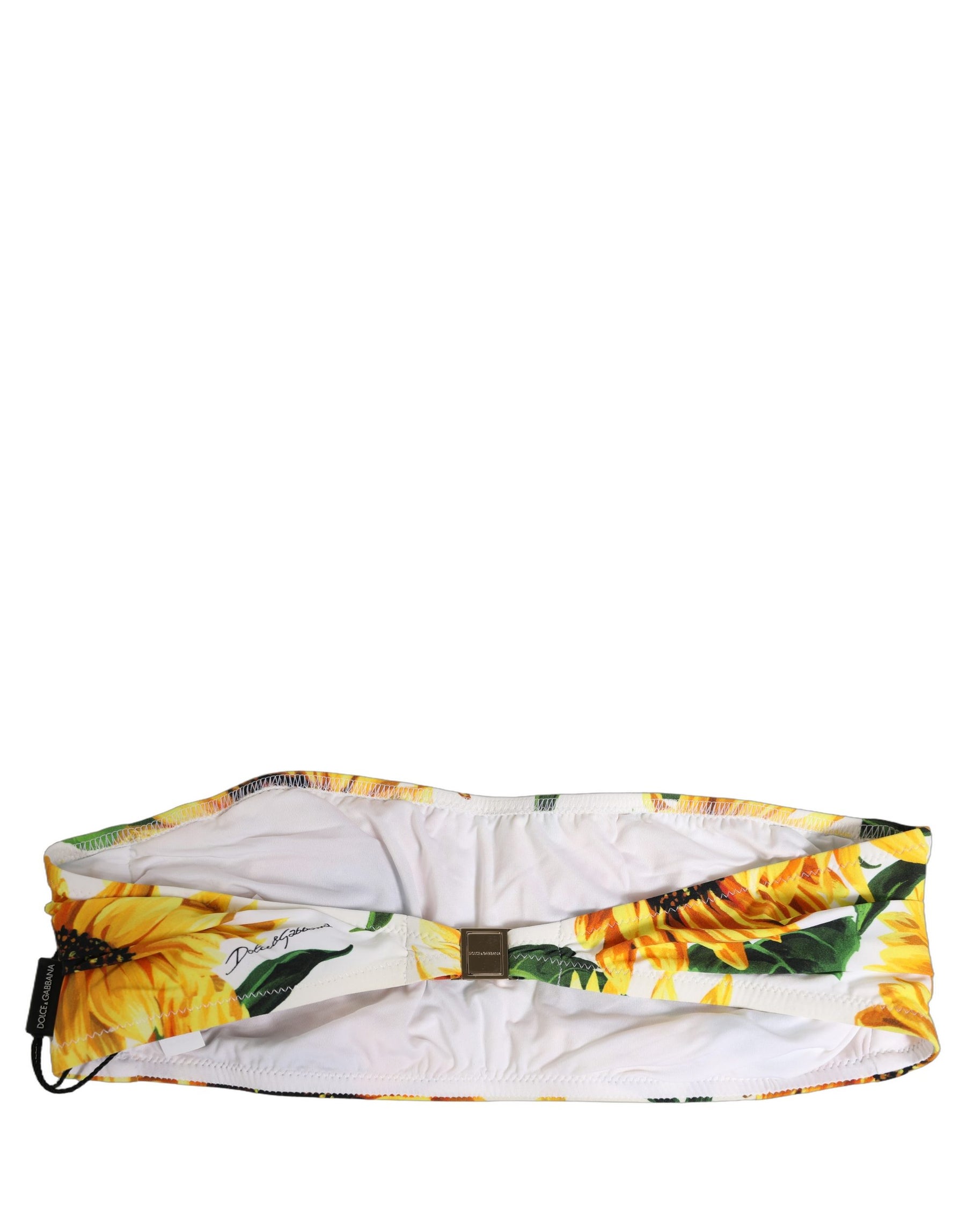 Dolce & Gabbana White Sunflower Print Bandeau Beachwear Bikini Top | Regal Royce