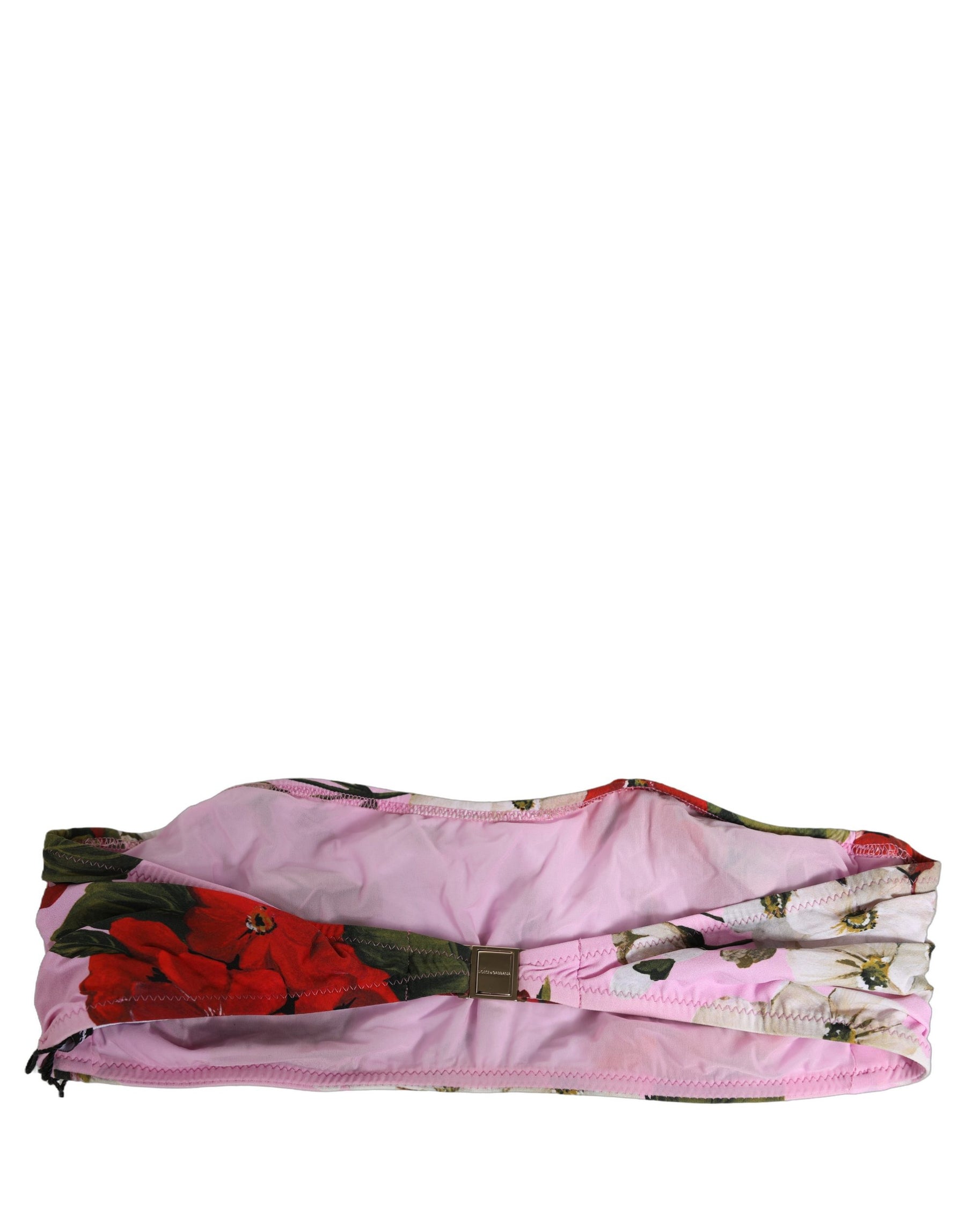 Dolce & Gabbana Pink Floral Print Bandeau Beachwear Bikini Top | Regal Royce