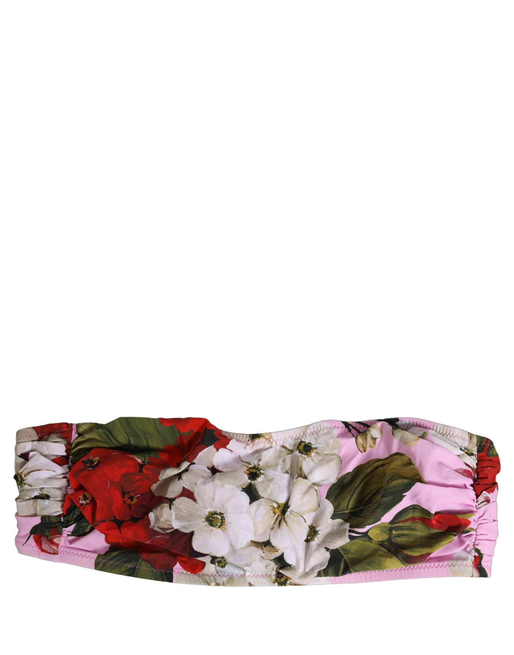 Dolce & Gabbana Pink Floral Print Bandeau Beachwear Bikini Top | Regal Royce
