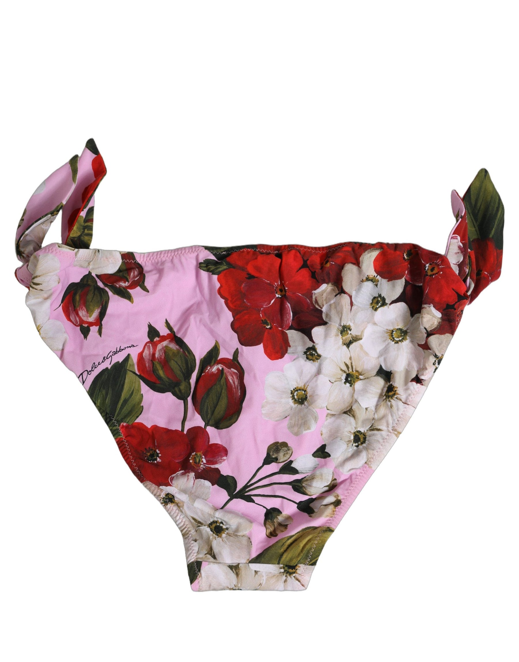 Dolce & Gabbana Pink Floral Tie Sides Beachwear Bikini Bottom | Regal Royce