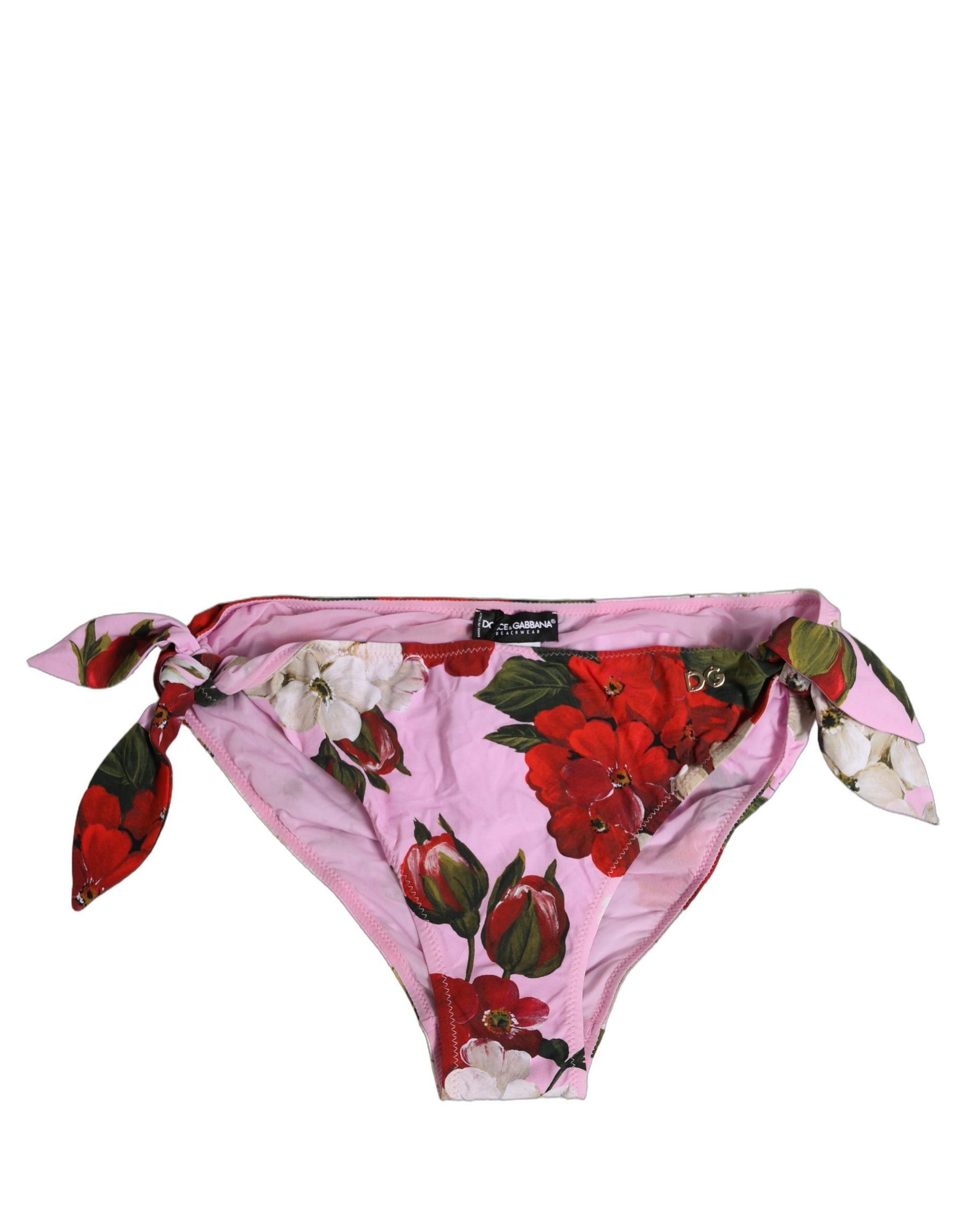 Dolce & Gabbana Pink Floral Tie Sides Beachwear Bikini Bottom | Regal Royce