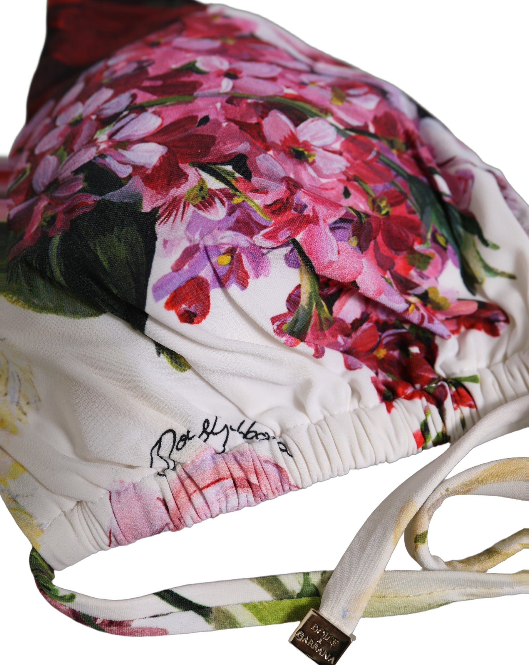 Dolce & Gabbana White Floral Print Triangle Beachwear Bikini Top | Regal Royce