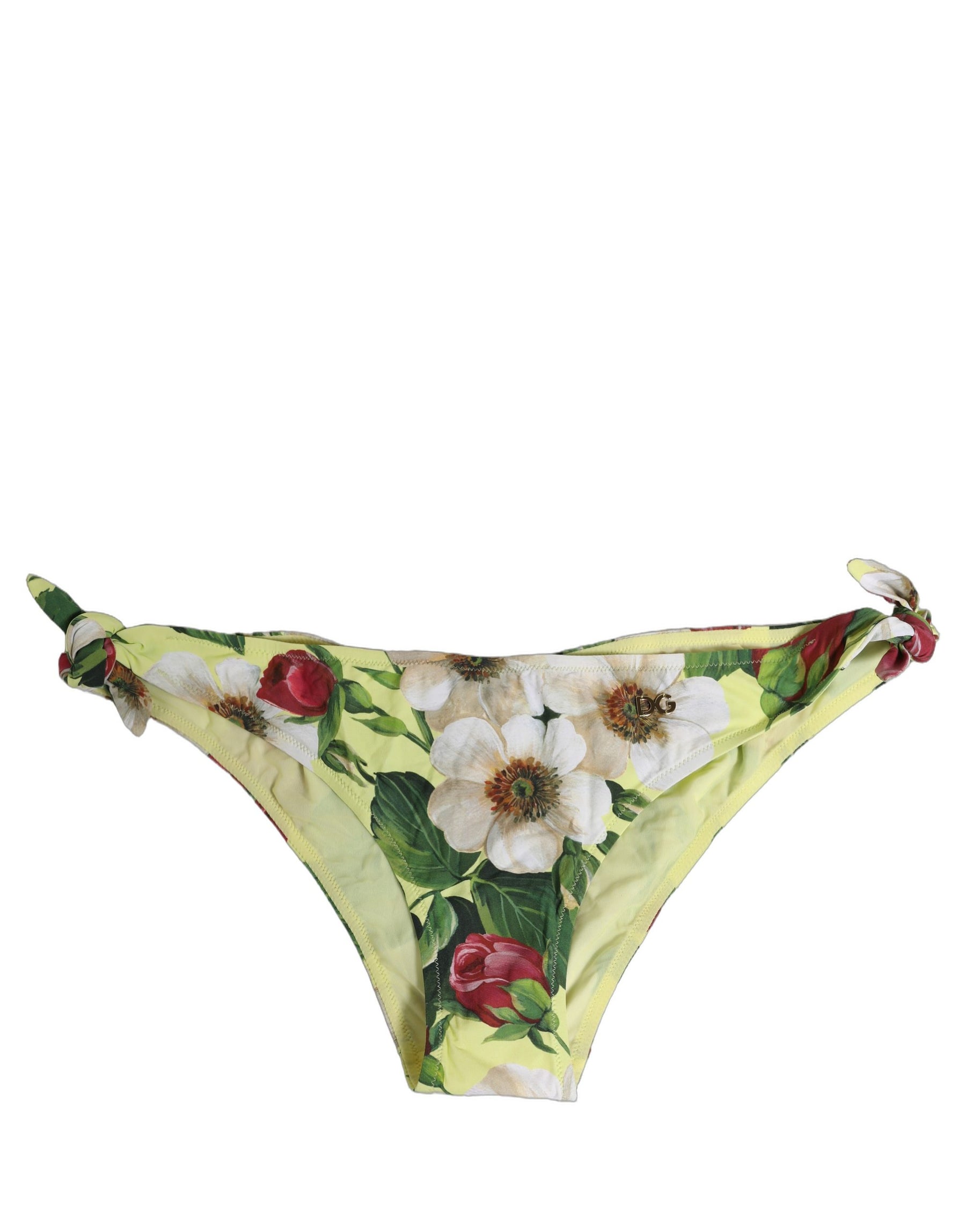 Dolce & Gabbana Yellow Floral Print Nylon Beachwear Bikini Bottom | Regal Royce