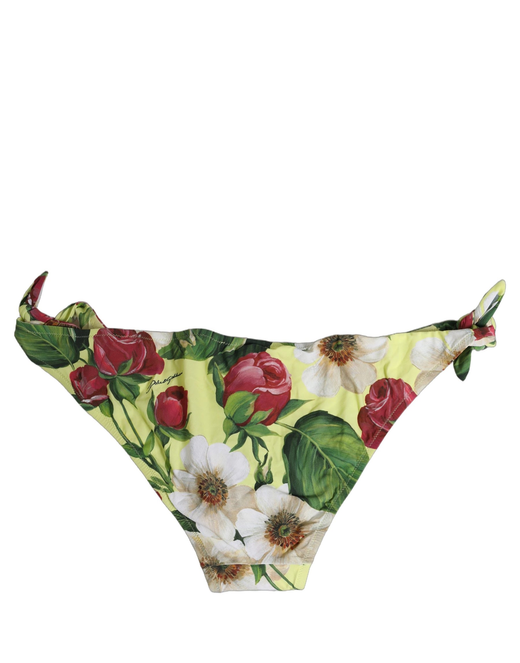 Dolce & Gabbana Yellow Floral Print Nylon Beachwear Bikini Bottom | Regal Royce