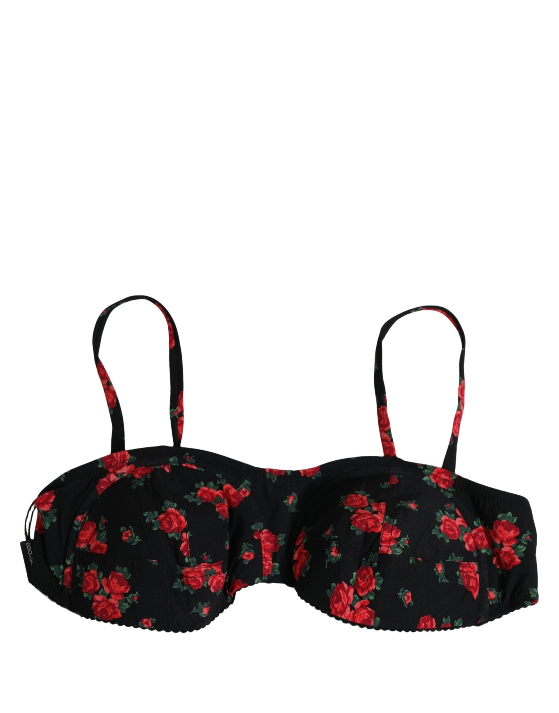 Dolce & Gabbana Black Floral Print Underwire Beachwear Bikini Top | Regal Royce