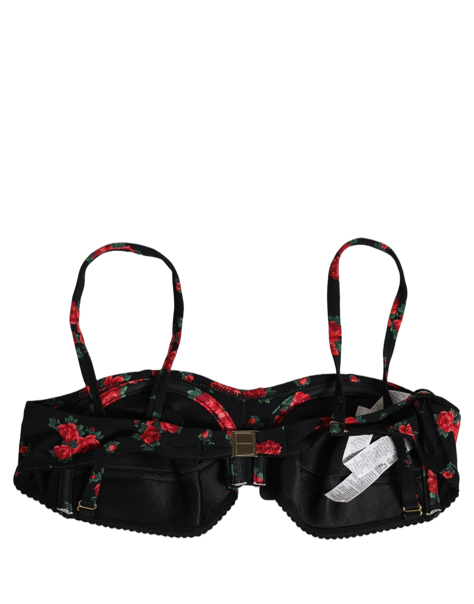 Dolce & Gabbana Black Floral Print Underwire Beachwear Bikini Top | Regal Royce