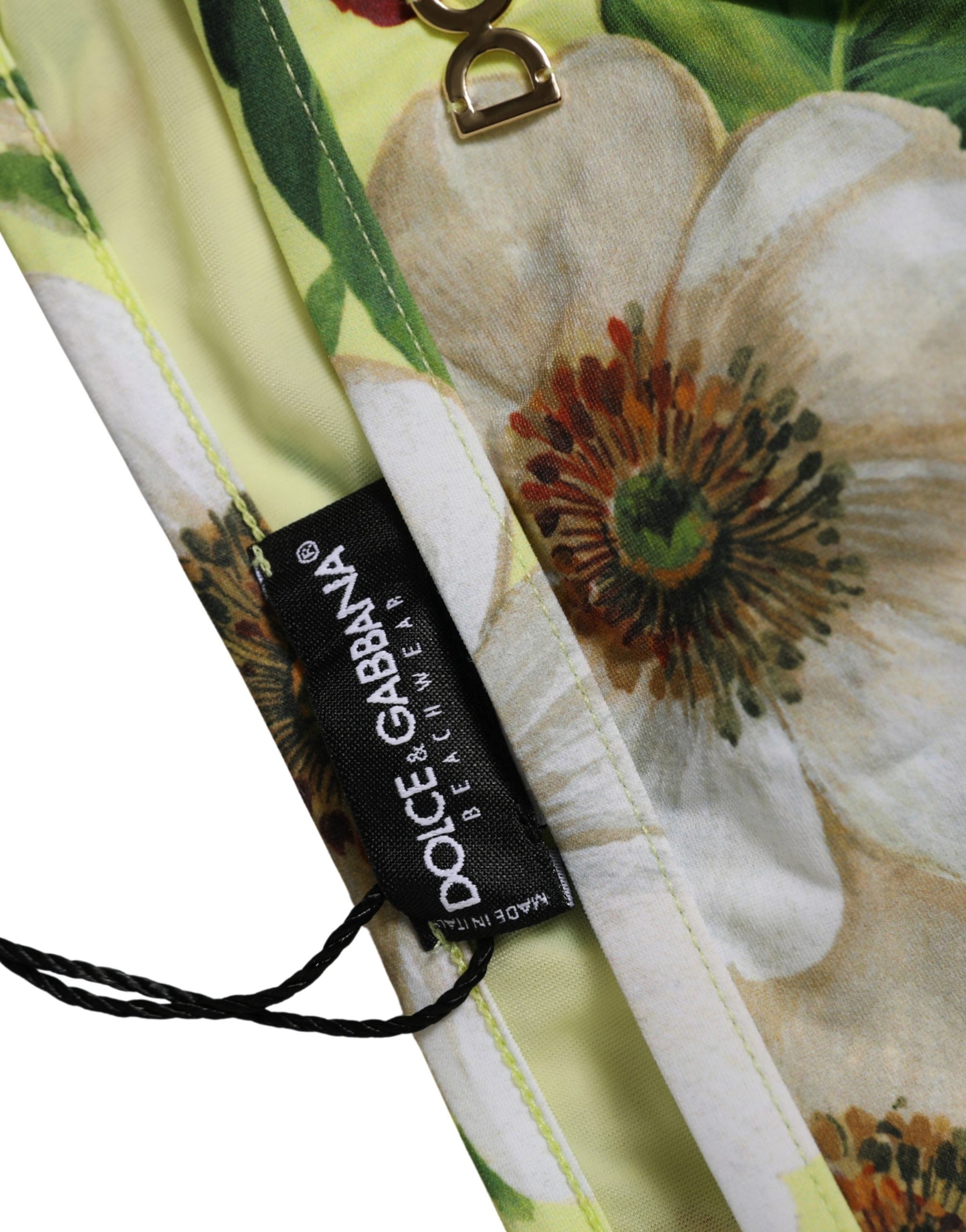 Dolce & Gabbana Yellow Floral Print Nylon Beachwear Bikini Bottom | Regal Royce