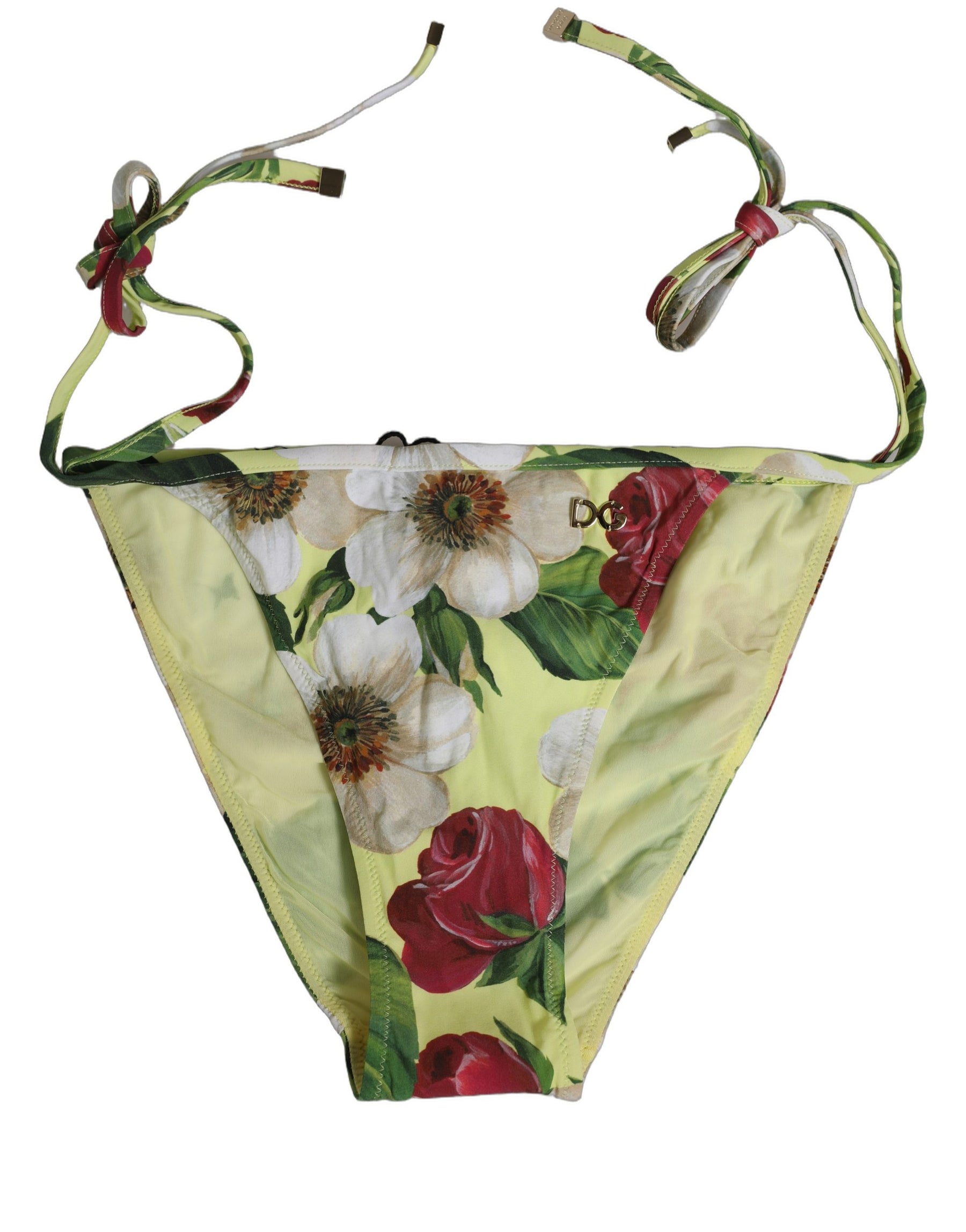 Dolce & Gabbana Yellow Floral Print Nylon Beachwear Bikini Bottom | Regal Royce
