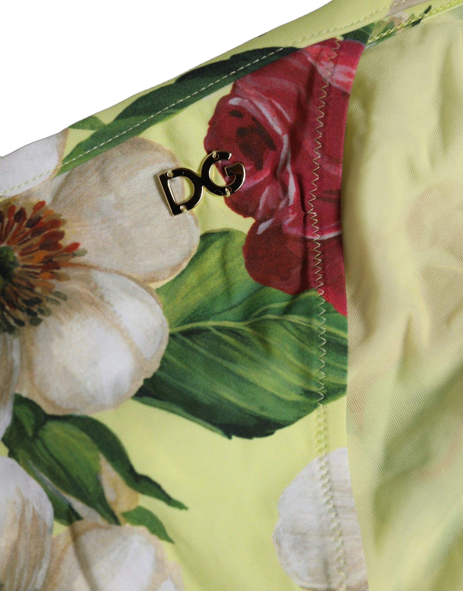 Dolce & Gabbana Yellow Floral Print Nylon Beachwear Bikini Bottom | Regal Royce