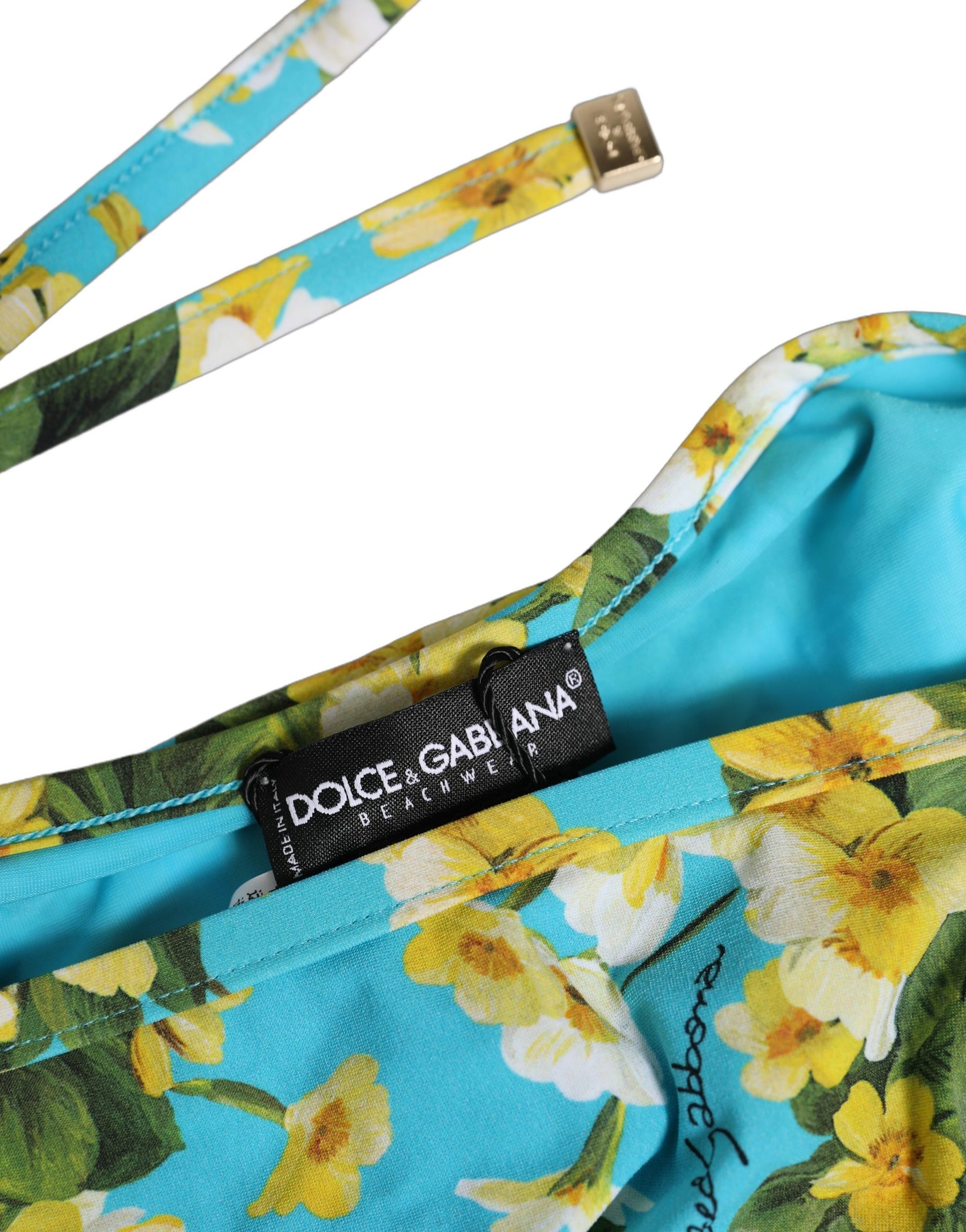 Dolce & Gabbana Blue Floral Print Nylon Beachwear Bikini Bottom | Regal Royce