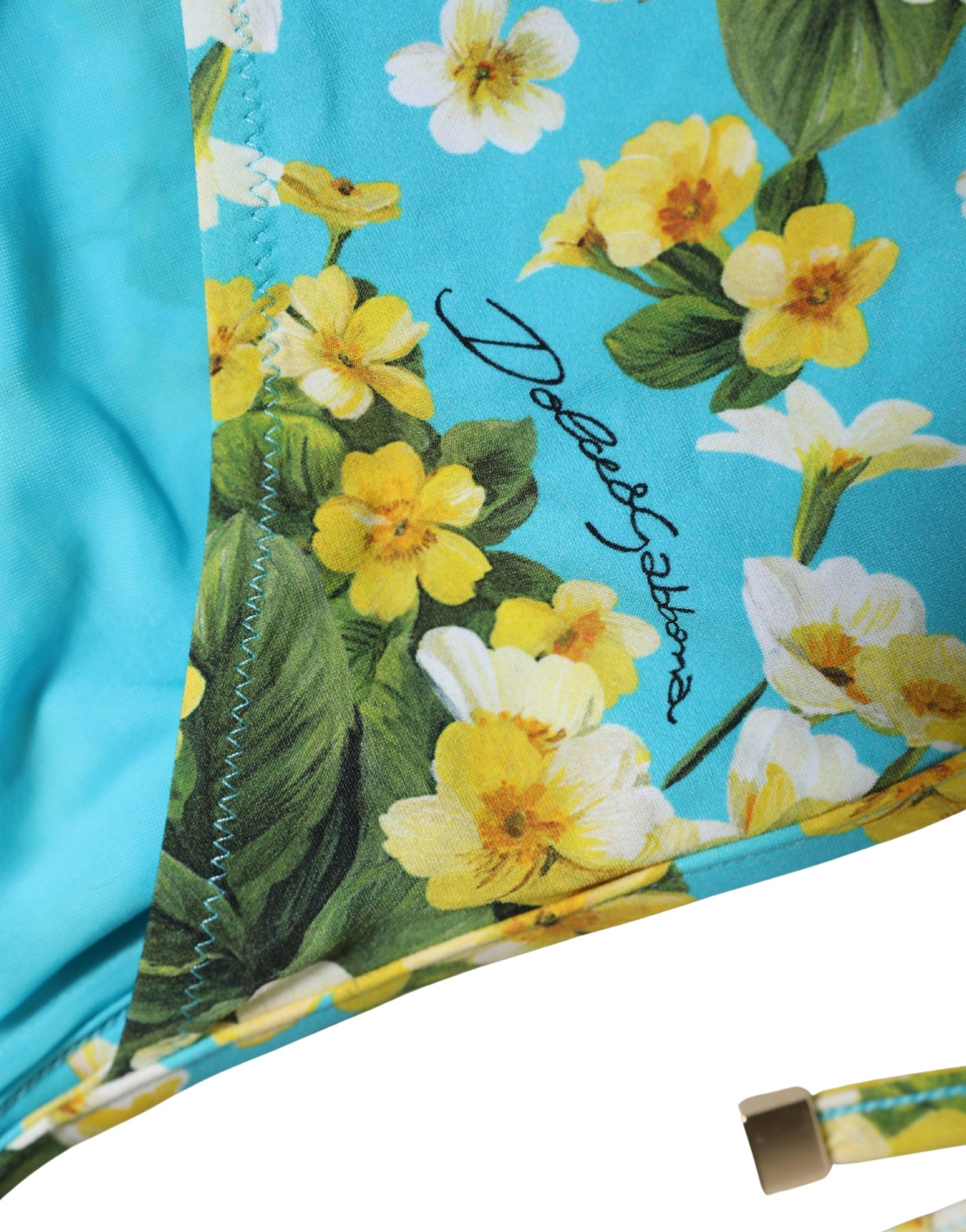 Dolce & Gabbana Blue Floral Print Nylon Beachwear Bikini Bottom | Regal Royce