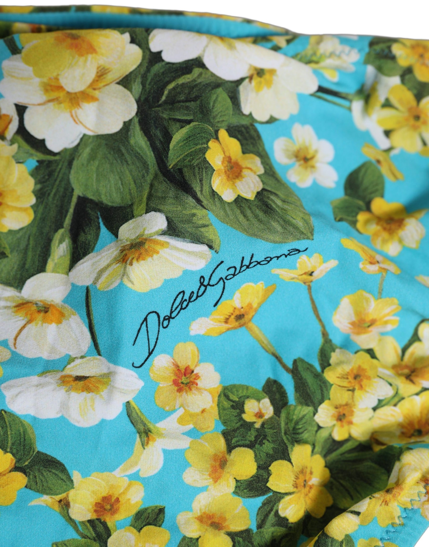 Dolce & Gabbana Blue Floral Print Nylon Beachwear Bikini Bottom | Regal Royce