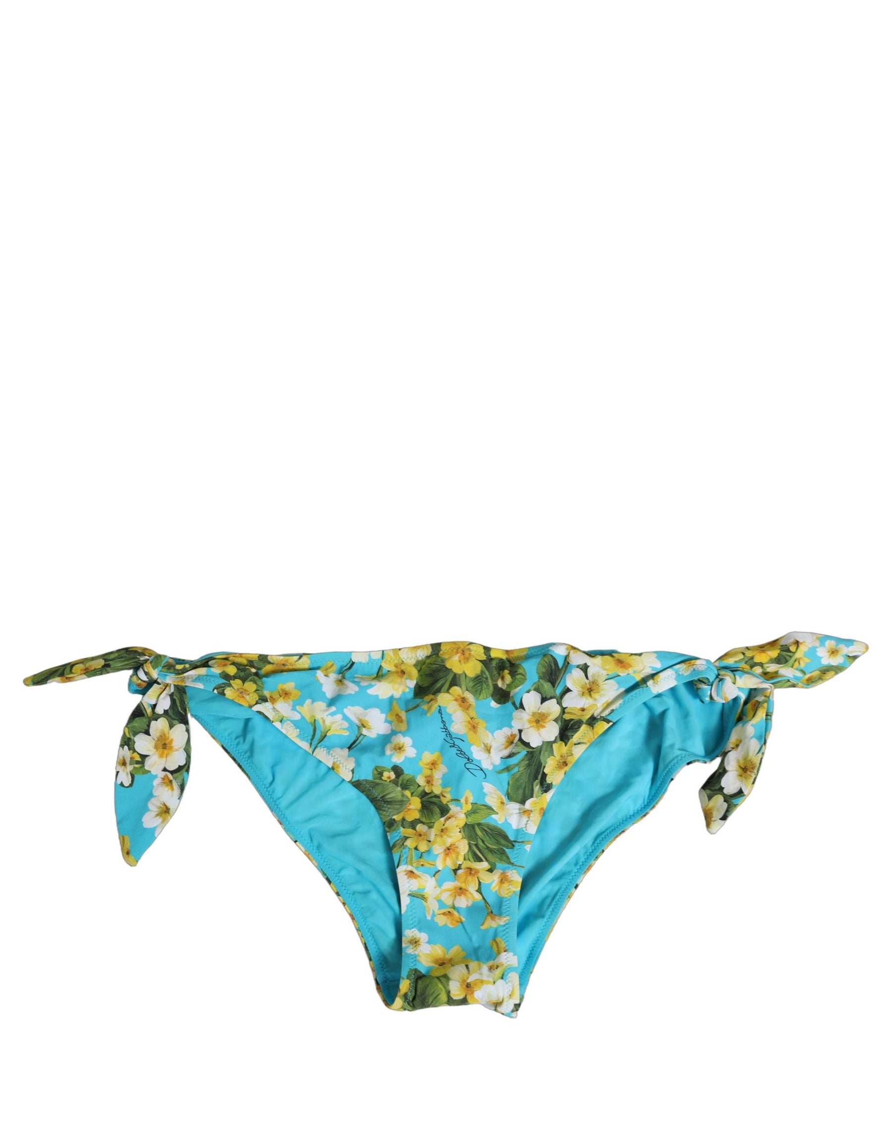 Dolce & Gabbana Blue Floral Print Nylon Beachwear Bikini Bottom | Regal Royce