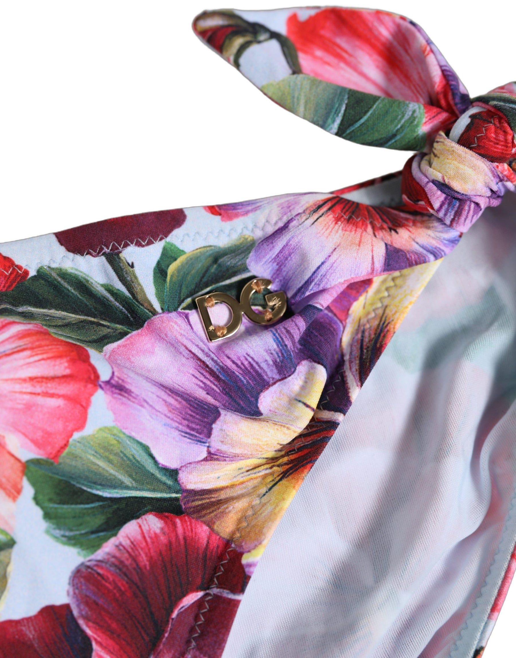 Dolce & Gabbana White Floral Print Nylon Beachwear Bikini Bottom | Regal Royce
