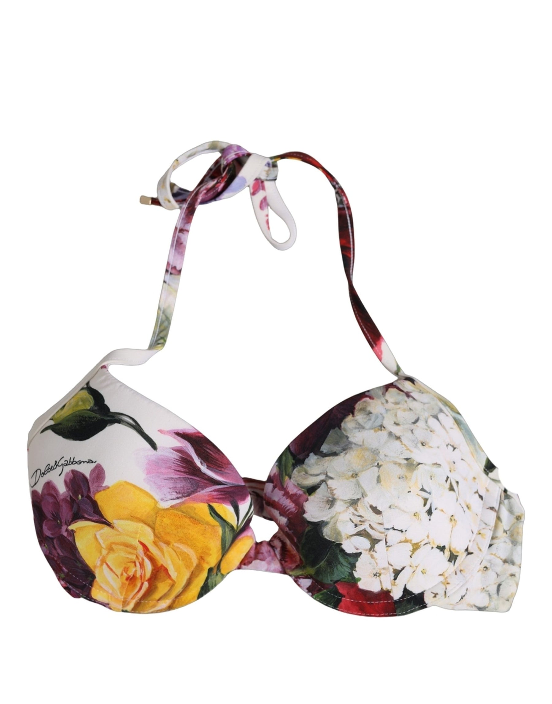 Dolce & Gabbana White Floral Print Nylon Beachwear Bikini Top | Regal Royce