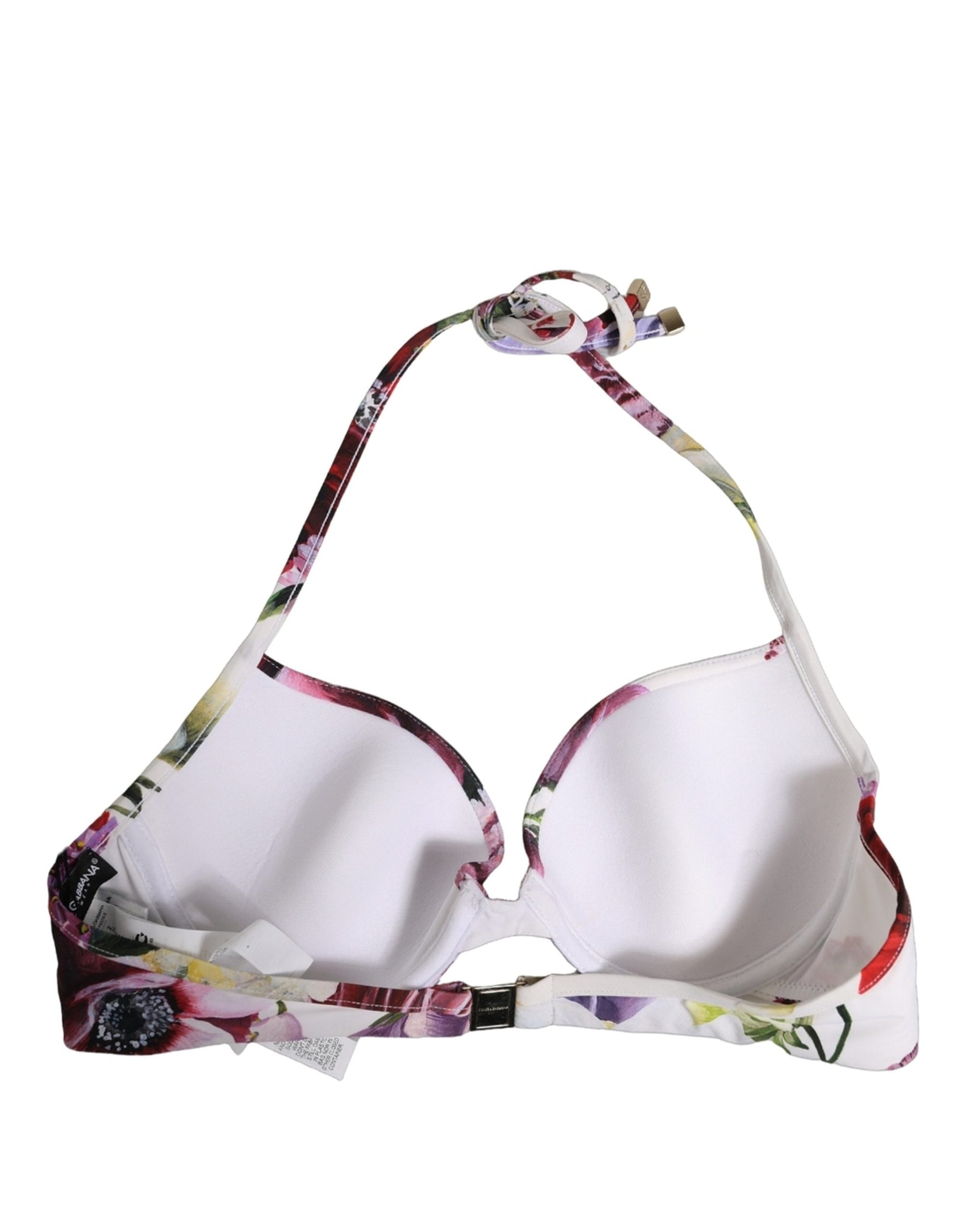 Dolce & Gabbana White Floral Print Nylon Beachwear Bikini Top | Regal Royce
