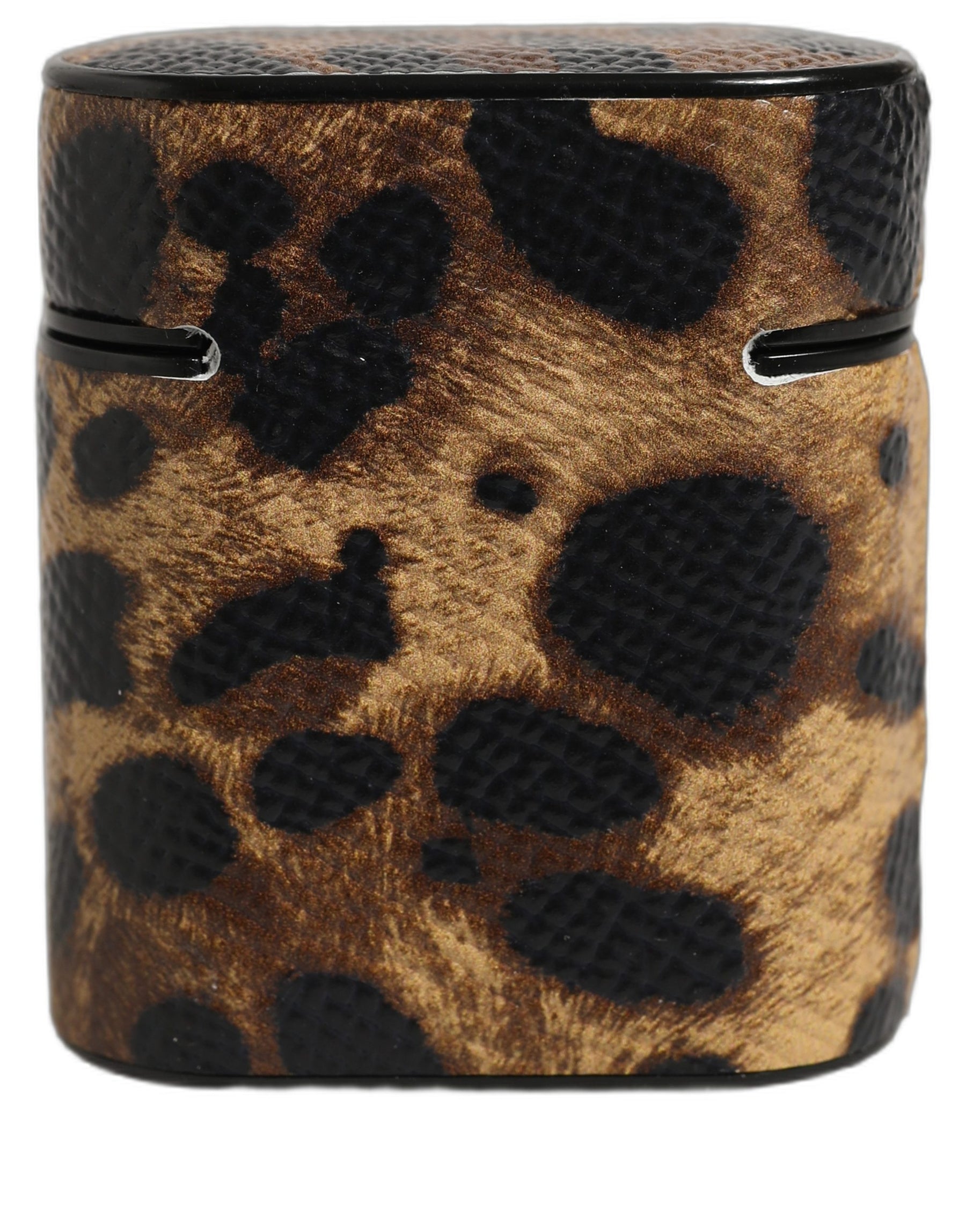 Dolce & Gabbana Brown Leopard Calf Leather Metal Logo Plaque Airpods Case | Regal Royce
