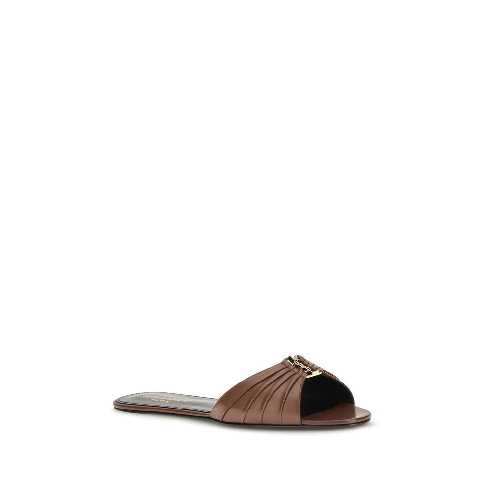 Saint Laurent Brown Calf Leather Bos Taurus Mules | Regal Royce