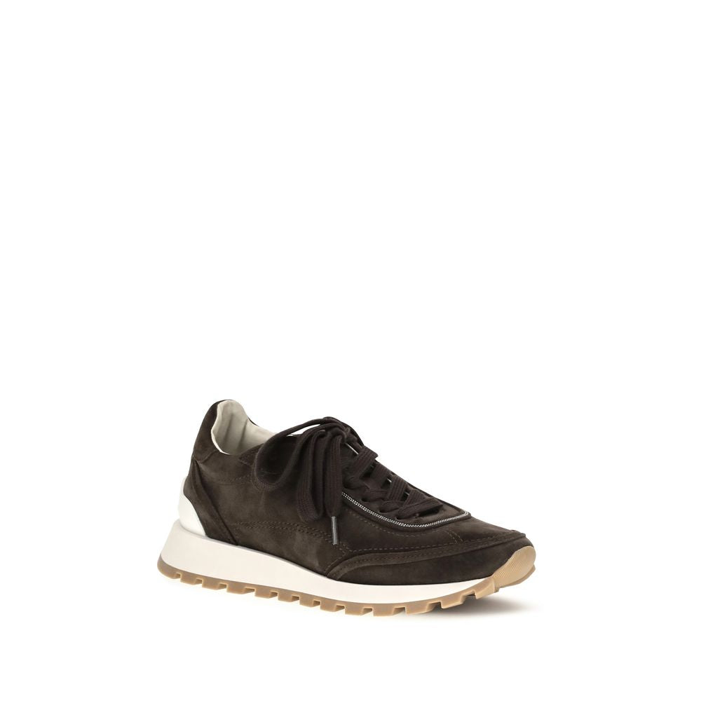 Brunello Cucinelli Brown Suede Leather Low Top Sneakers | Regal Royce