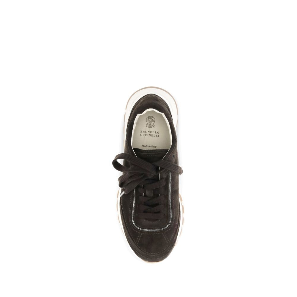 Brunello Cucinelli Brown Suede Leather Low Top Sneakers | Regal Royce