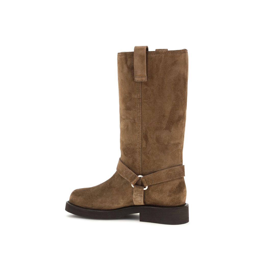Brunello Cucinelli Brown Calf Leather Bos Taurus Flat Boots | Regal Royce