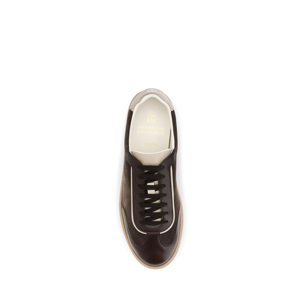 Brunello Cucinelli Brown Calf Leather Bos Taurus Low Top Sneakers | Regal Royce