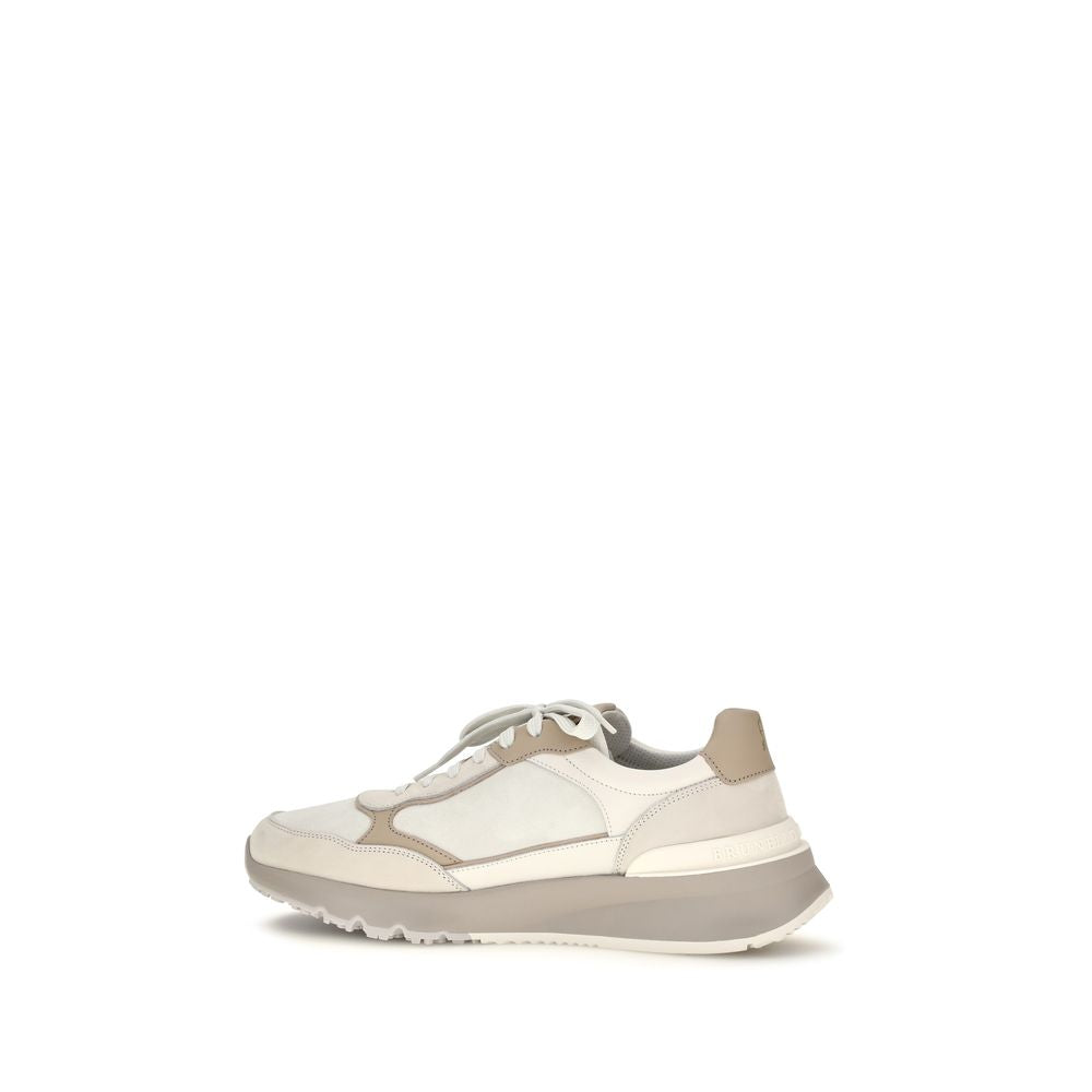 Brunello Cucinelli Beige Calf Leather Bos Taurus Athletic Sneakers | Regal Royce
