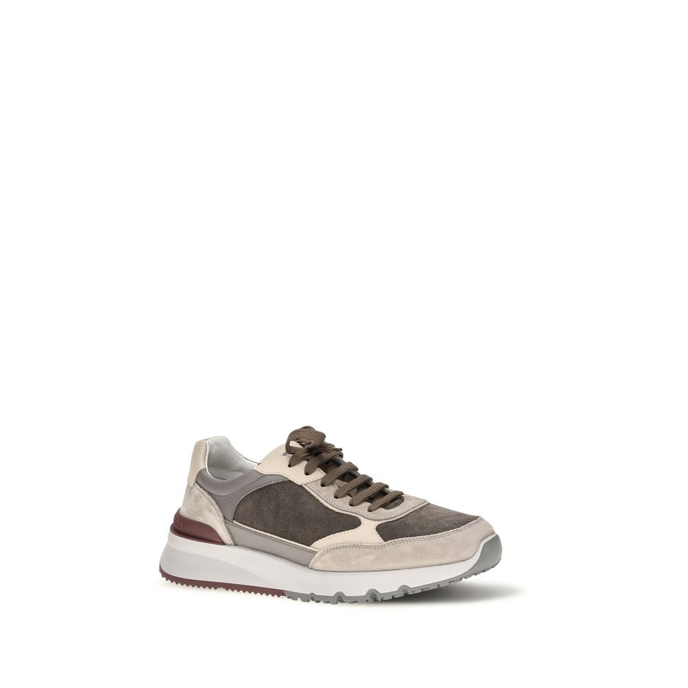 Brunello Cucinelli Gray Calf Leather Bos Taurus Chunky Sneakers | Regal Royce