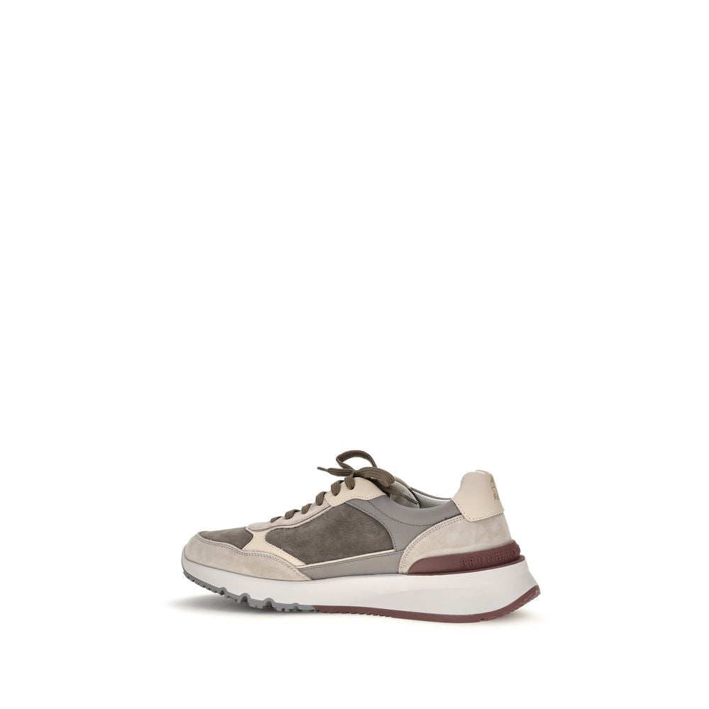Brunello Cucinelli Gray Calf Leather Bos Taurus Chunky Sneakers | Regal Royce