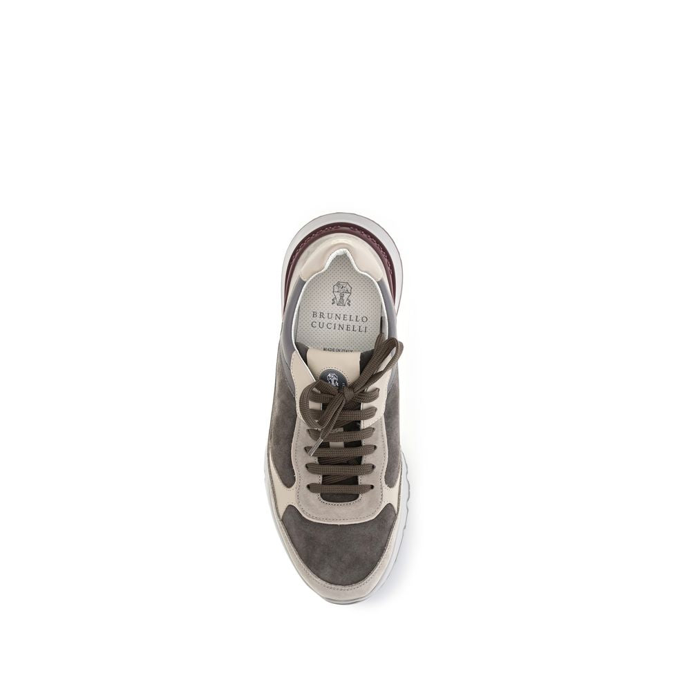 Brunello Cucinelli Gray Calf Leather Bos Taurus Chunky Sneakers | Regal Royce