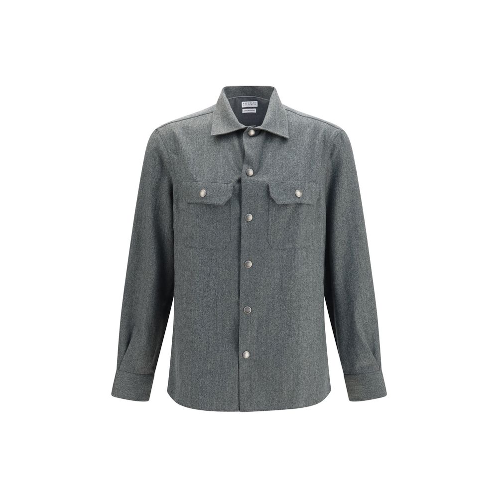 Brunello Cucinelli Gray Wool Oves Aries Dress Shirt | Regal Royce