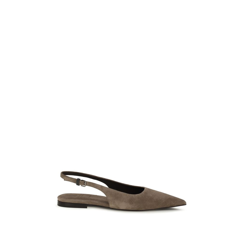 Brunello Cucinelli Brown Calf Leather Bos Taurus Ballet Flats | Regal Royce