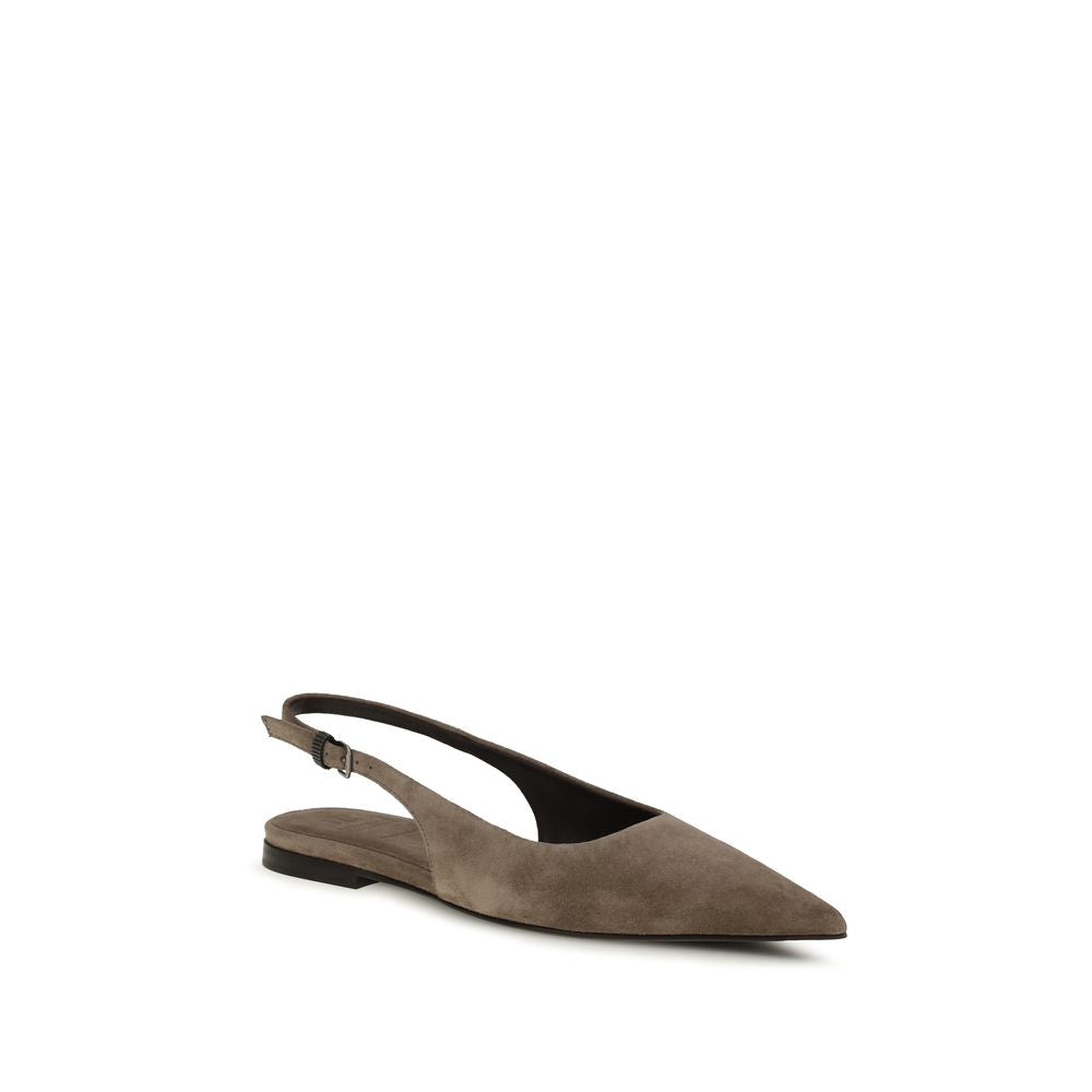 Brunello Cucinelli Brown Calf Leather Bos Taurus Ballet Flats | Regal Royce