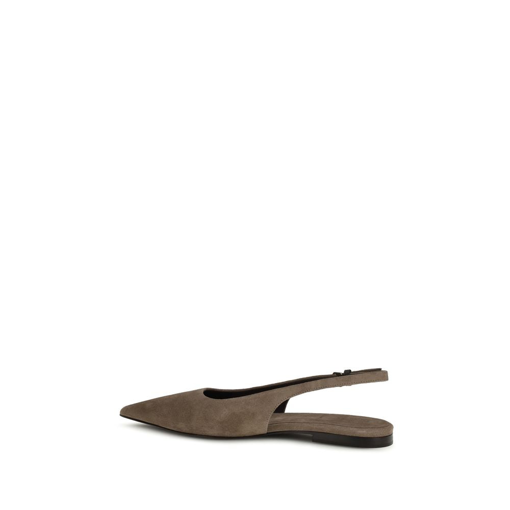 Brunello Cucinelli Brown Calf Leather Bos Taurus Ballet Flats | Regal Royce