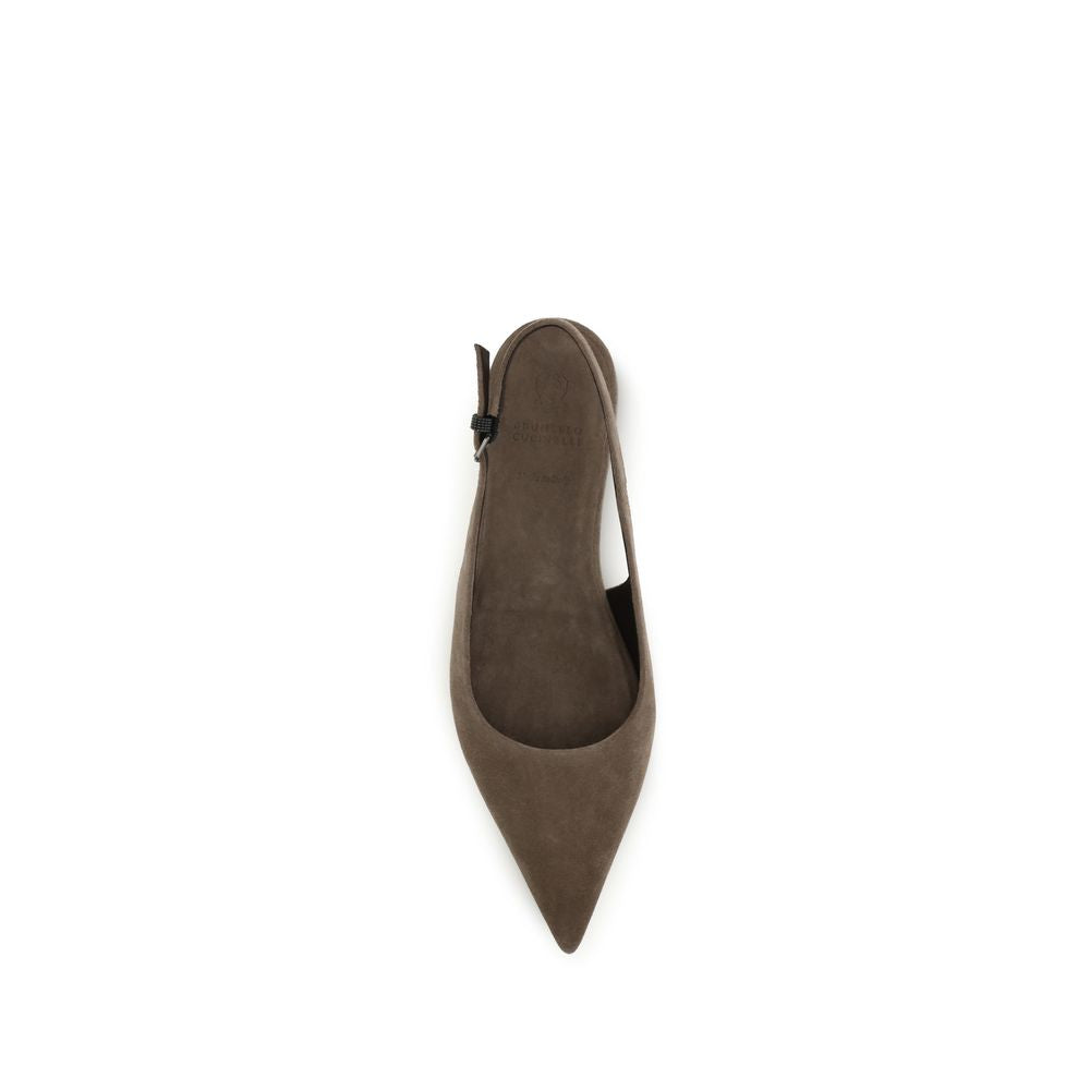 Brunello Cucinelli Brown Calf Leather Bos Taurus Ballet Flats | Regal Royce