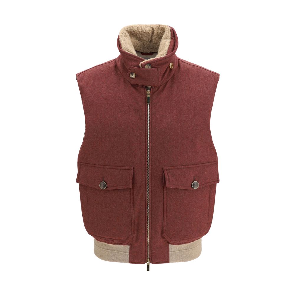 Brunello Cucinelli Bordeaux Wool Oves Aries Sleeveless Jacket | Regal Royce