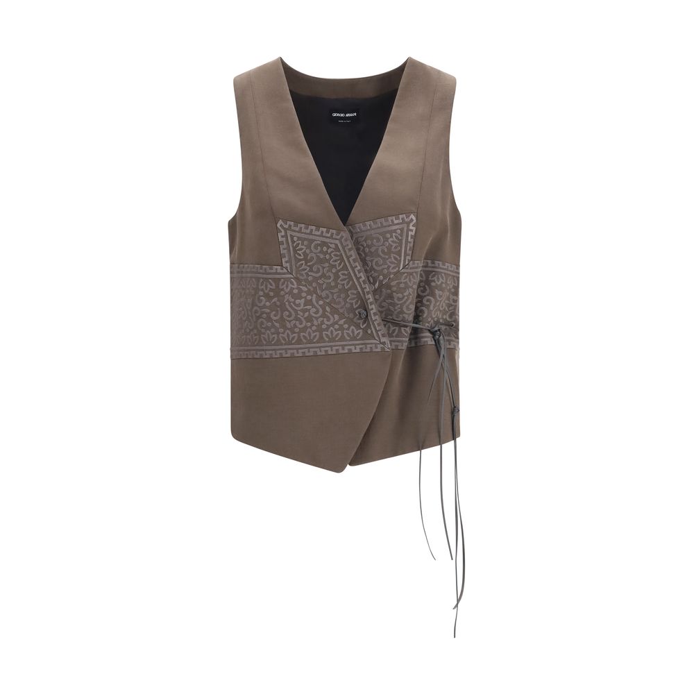 Giorgio Armani Brown Silk Sleeveless Jacket | Regal Royce