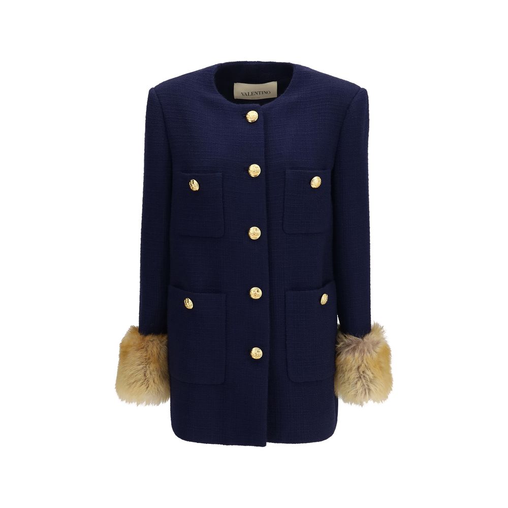 Valentino Garavani Blue Wool Oves Aries Coat | Regal Royce