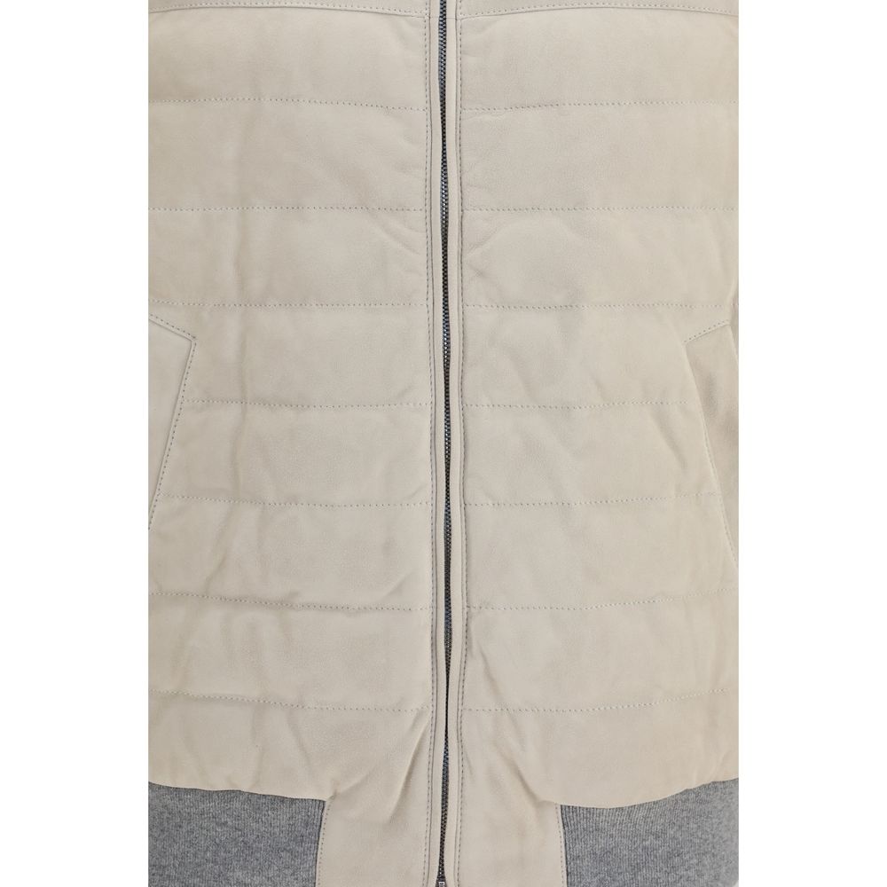 Brunello Cucinelli Beige Calf Leather Bos Taurus Sleeveless Jacket | Regal Royce