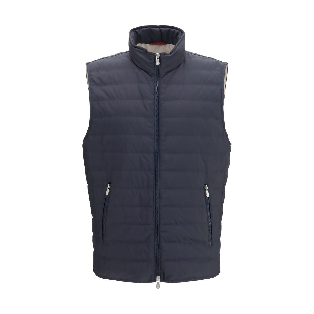 Brunello Cucinelli Blue Polyester Sleeveless Jacket | Regal Royce