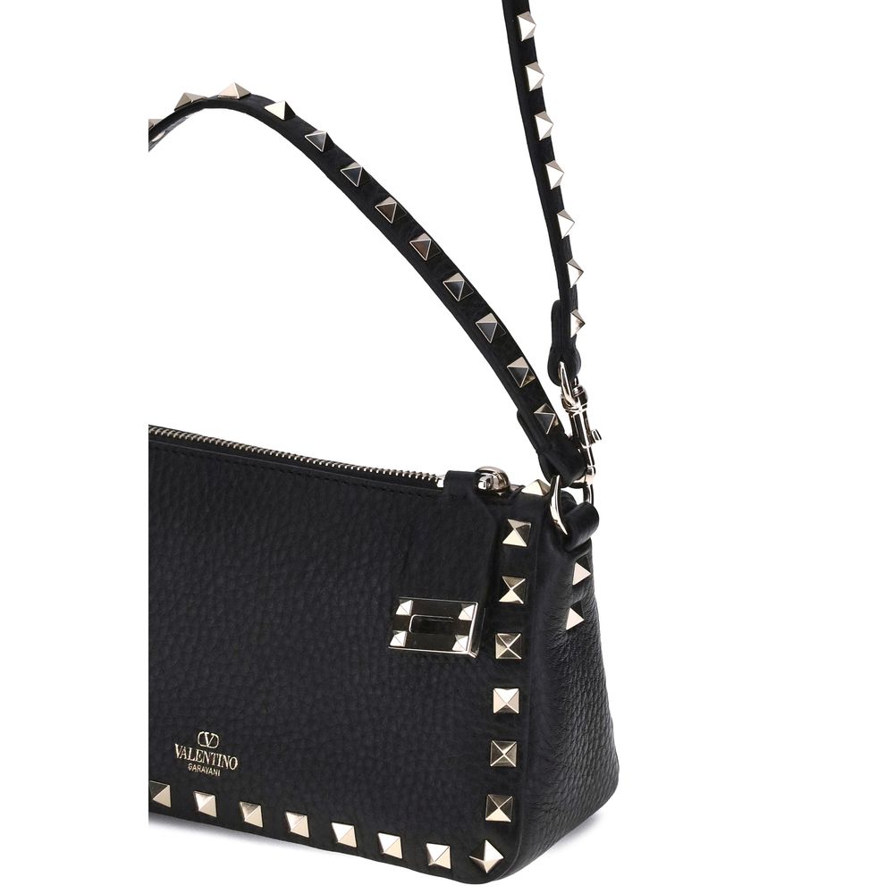 Valentino Garavani Black Calf Leather Bos Taurus Shoulder Bag | Regal Royce