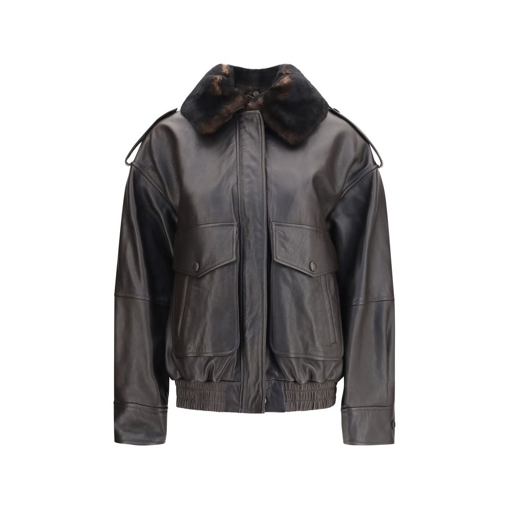 Loulou De Saison Brown Calf Leather Bos Taurus Bomber | Regal Royce