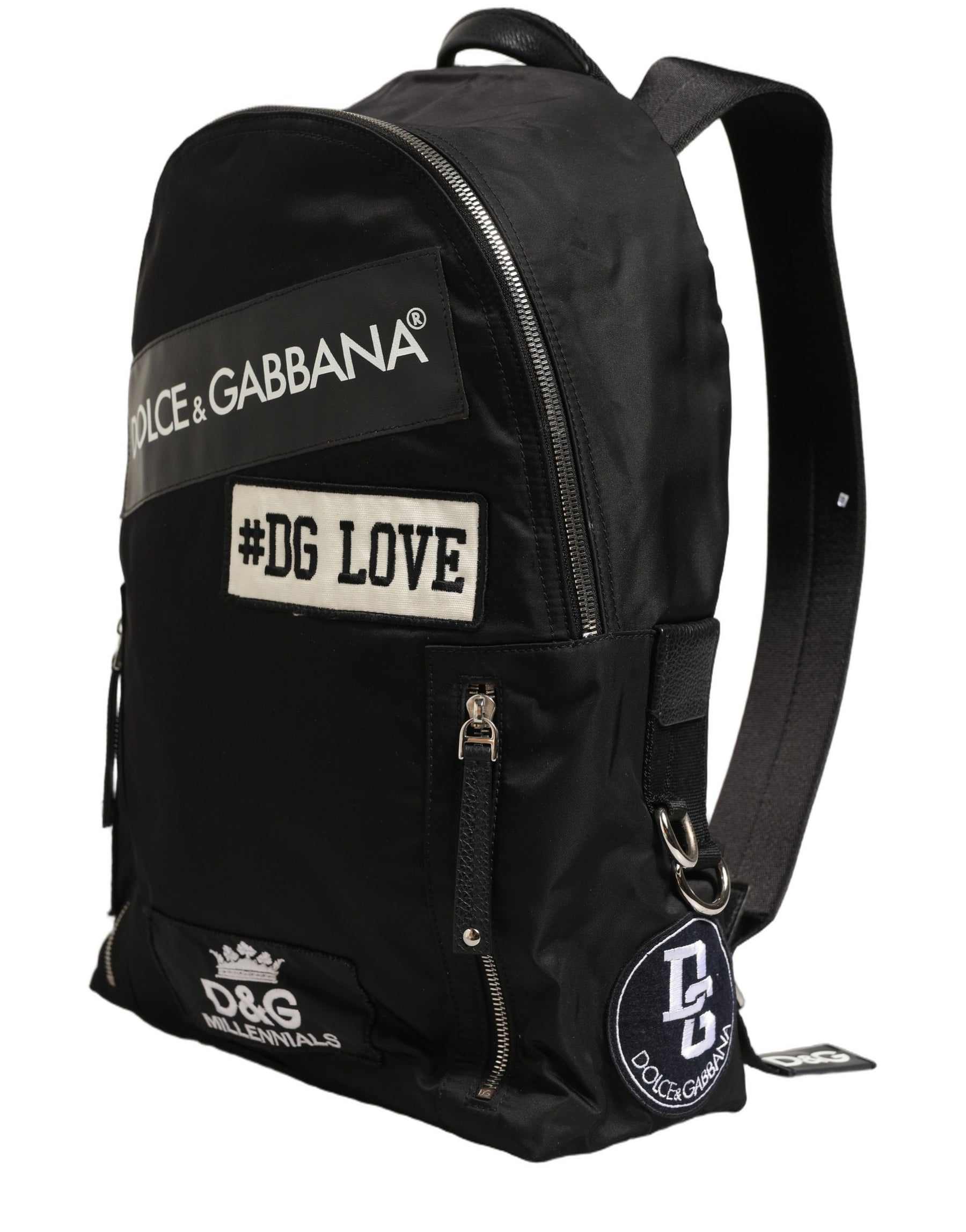 Dolce & Gabbana Men Black #DG LOVE Logo Patches Nylon Backpack Bag | Regal Royce