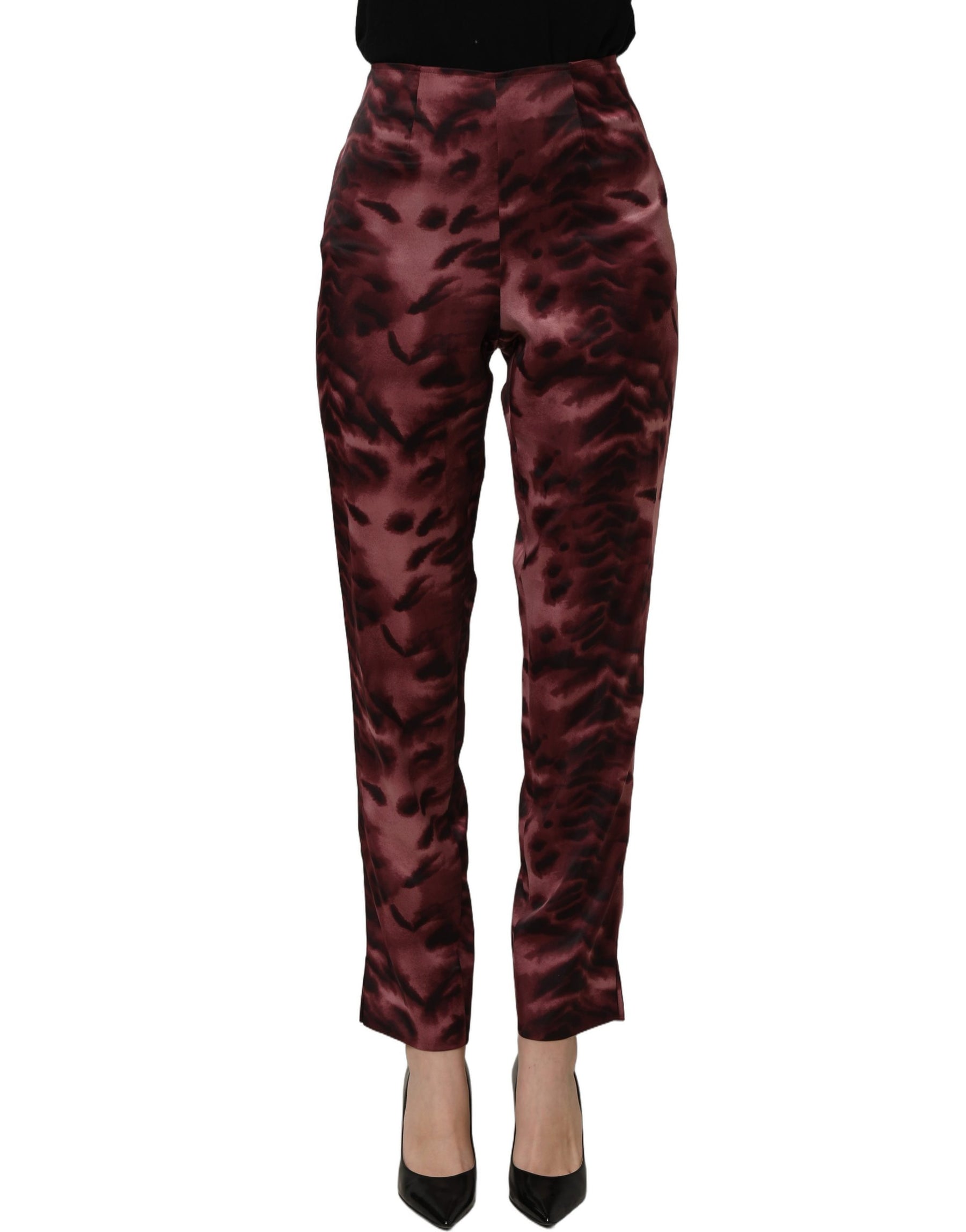BENCIVENGA Burgundy High Waist Patterned Straight Trouser Pants | Regal Royce